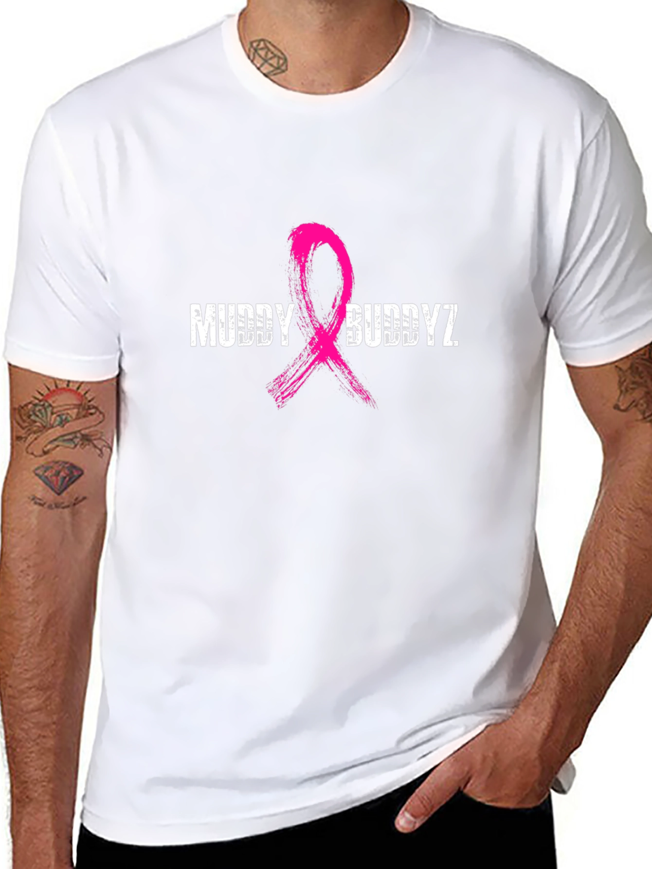Muddy Buddyz Pink Ribbon Graphic Black T-Shirt