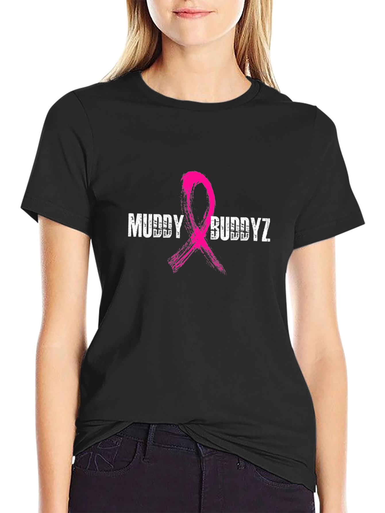 Muddy Buddyz Pink Ribbon Graphic Black T-Shirt