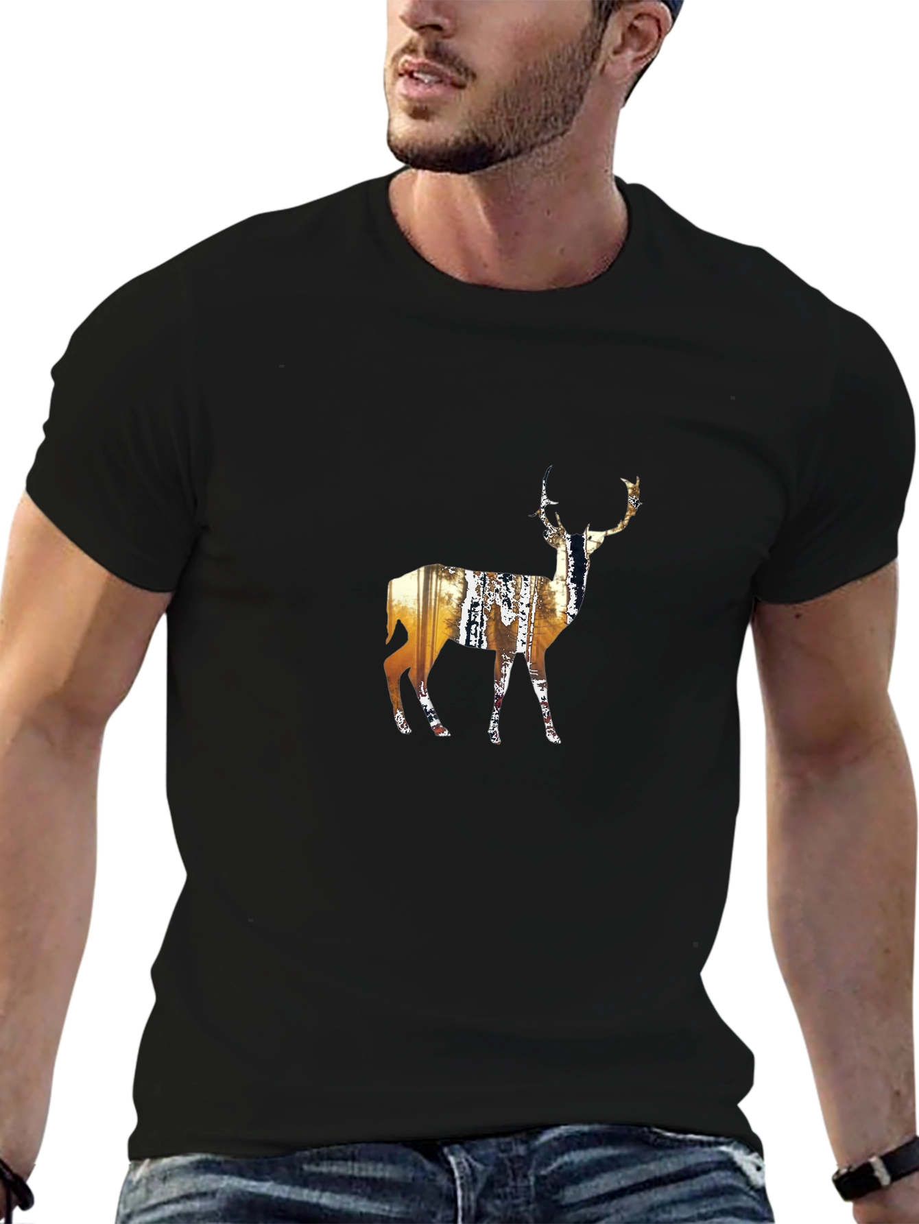Deer Silhouette Graphic Black T-Shirt