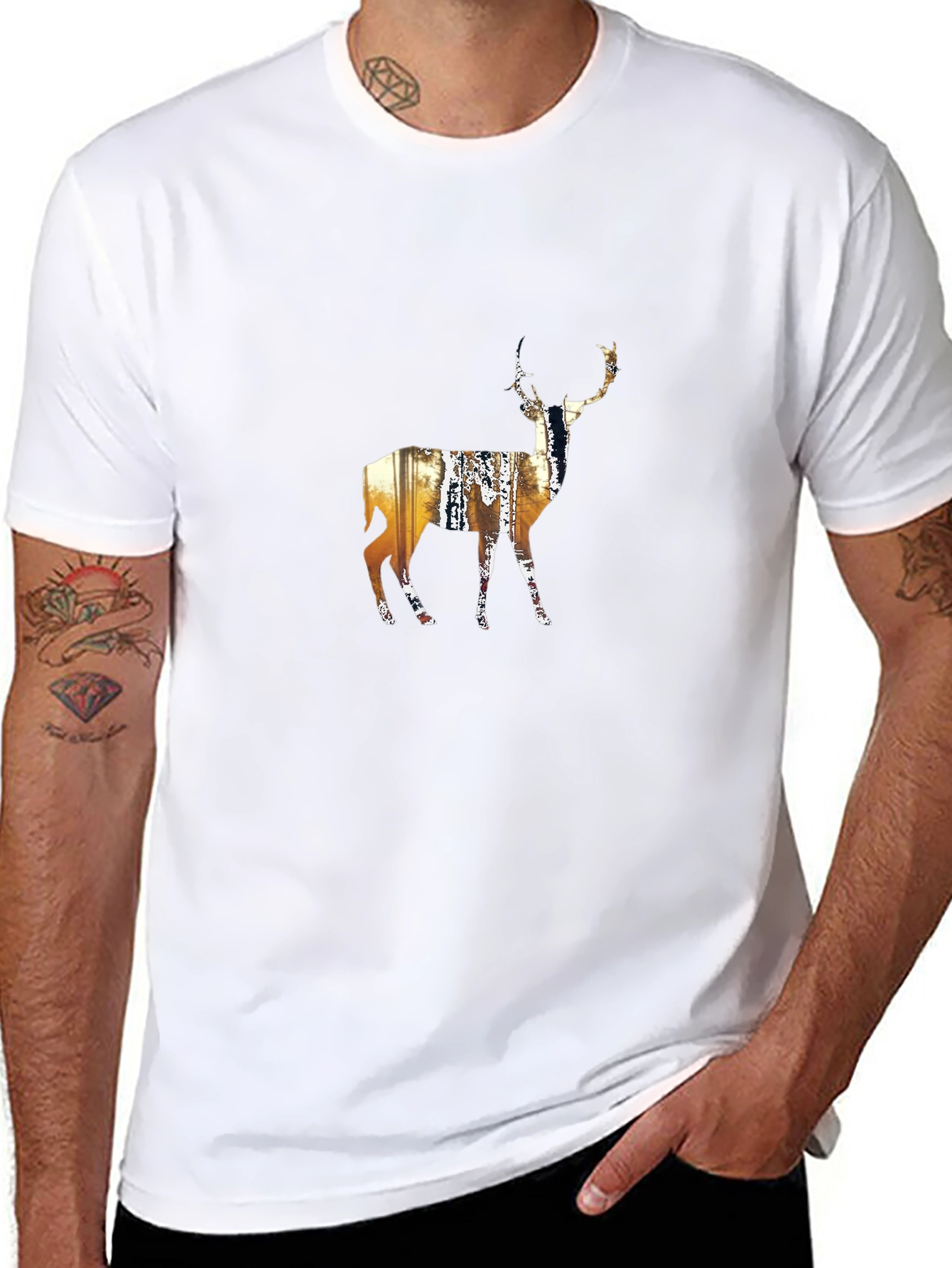 Deer Silhouette Graphic Black T-Shirt