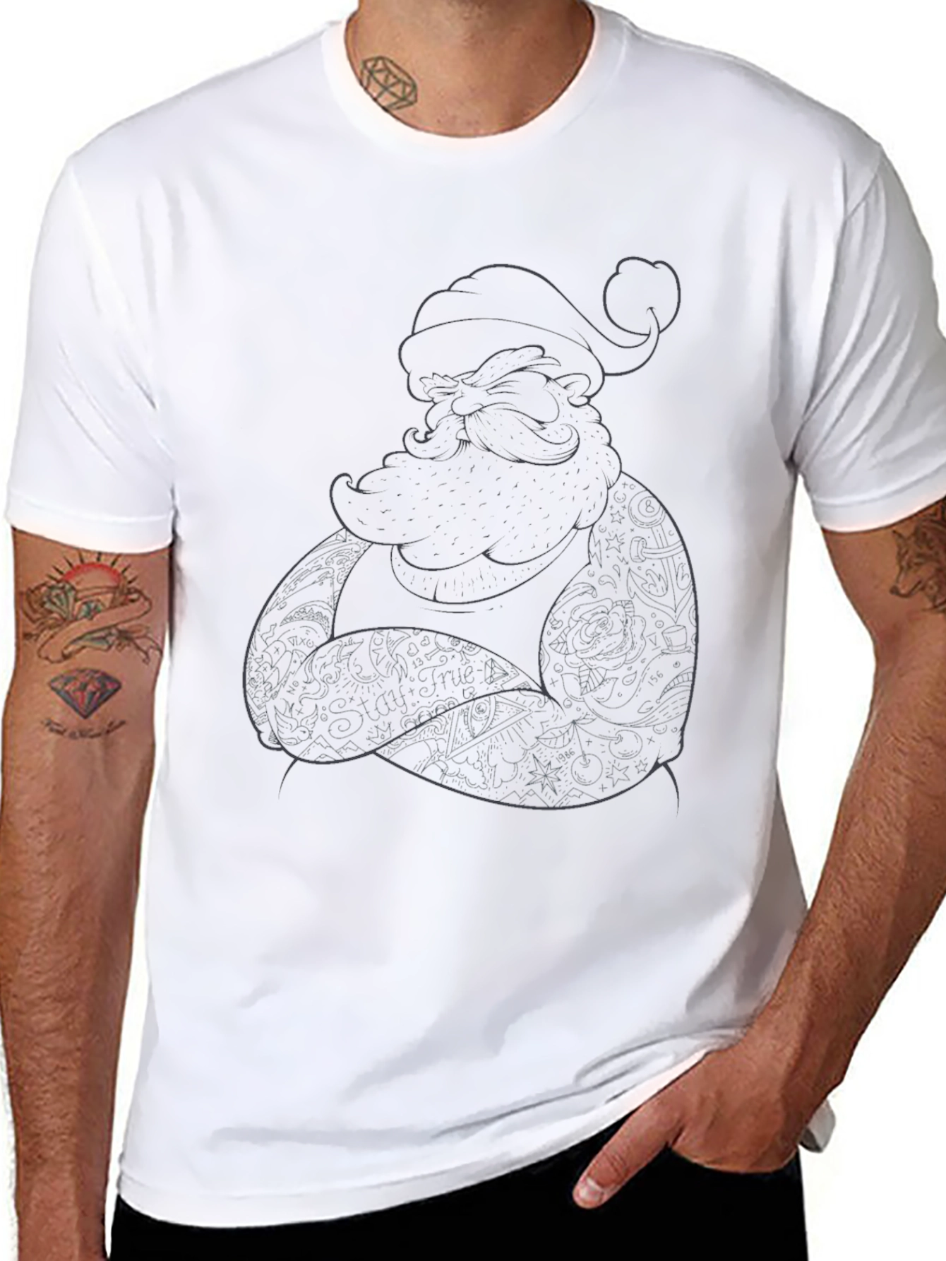 Tattooed Santa Black T-Shirt - Holiday Cool