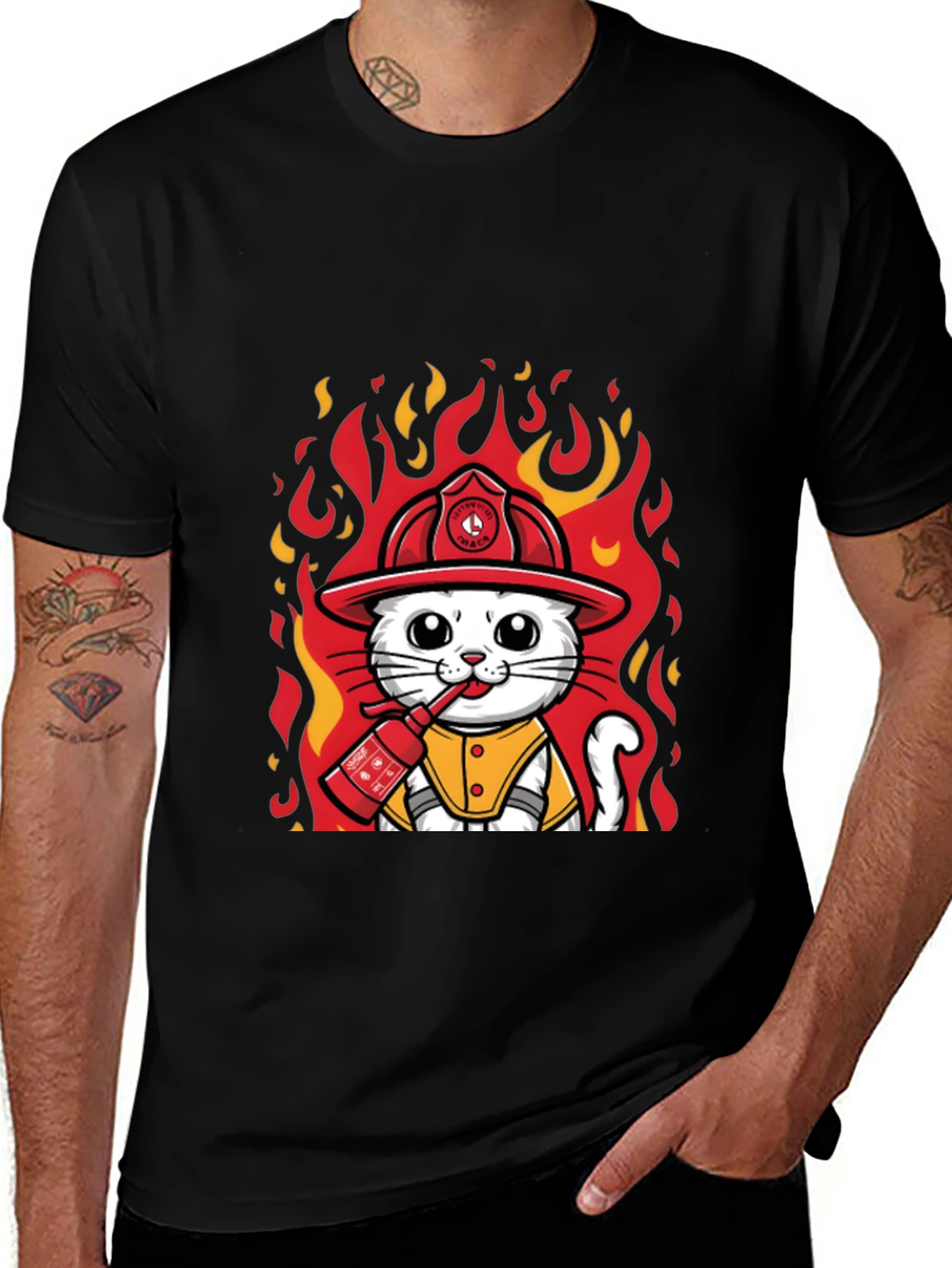 Firefighter Cat T-Shirt - Cute & Funny Design