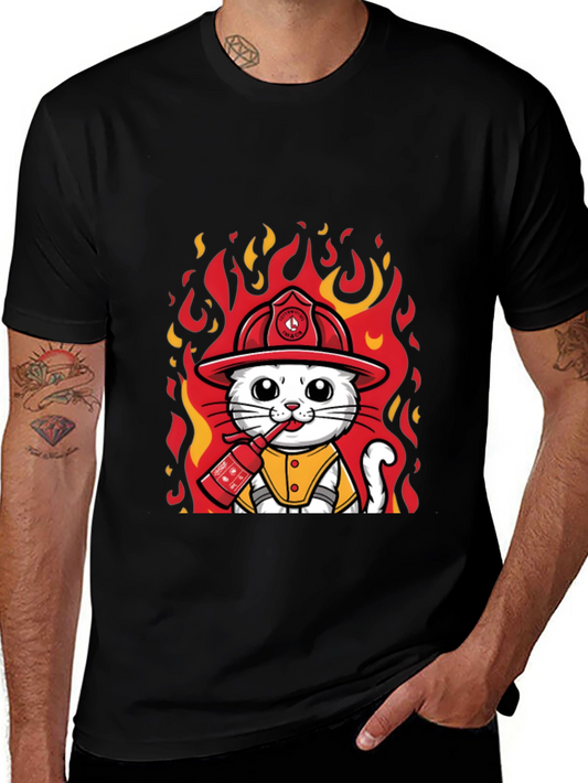 Firefighter Cat T-Shirt - Cute & Funny Design