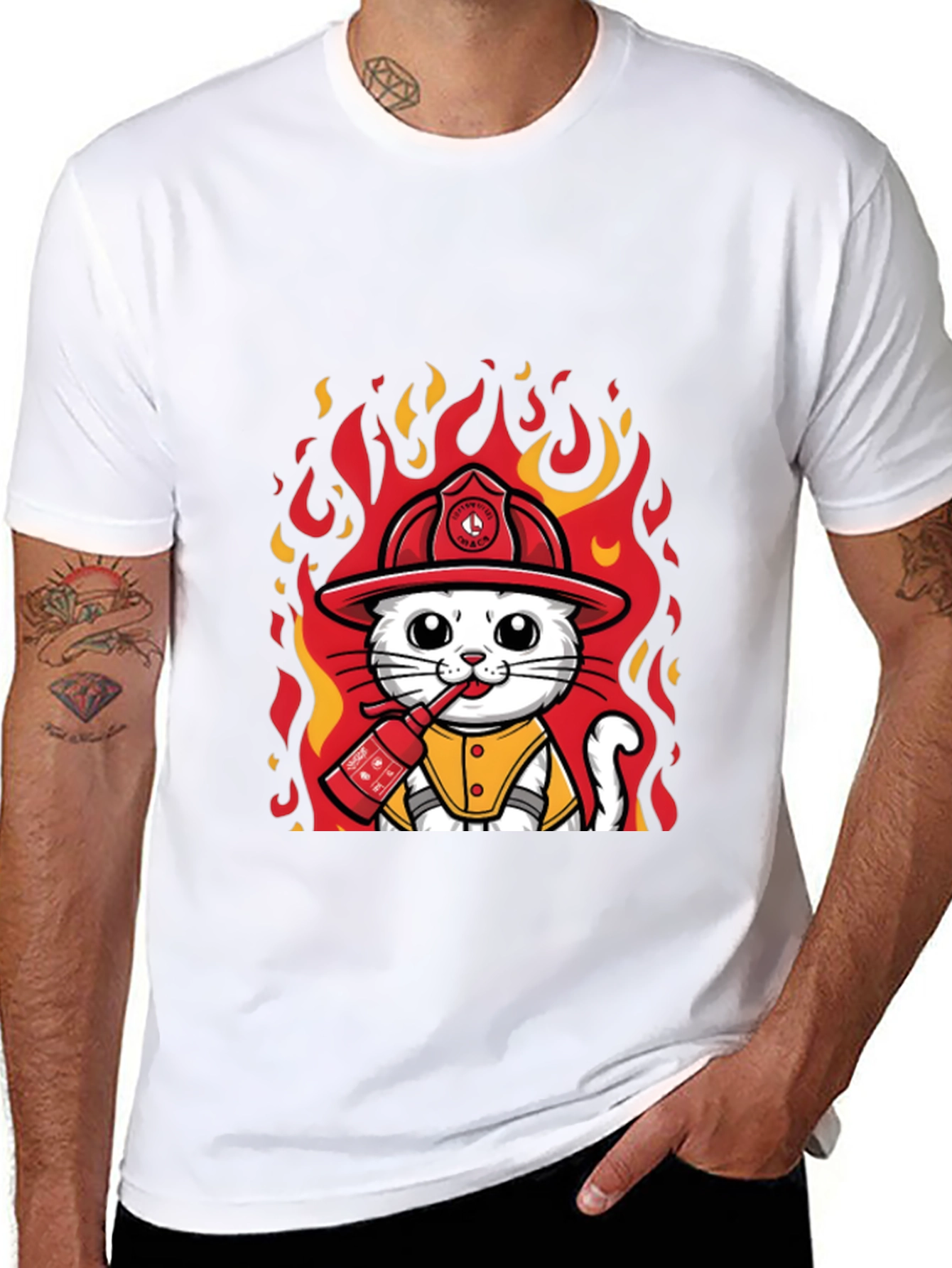 Firefighter Cat T-Shirt - Cute & Funny Design