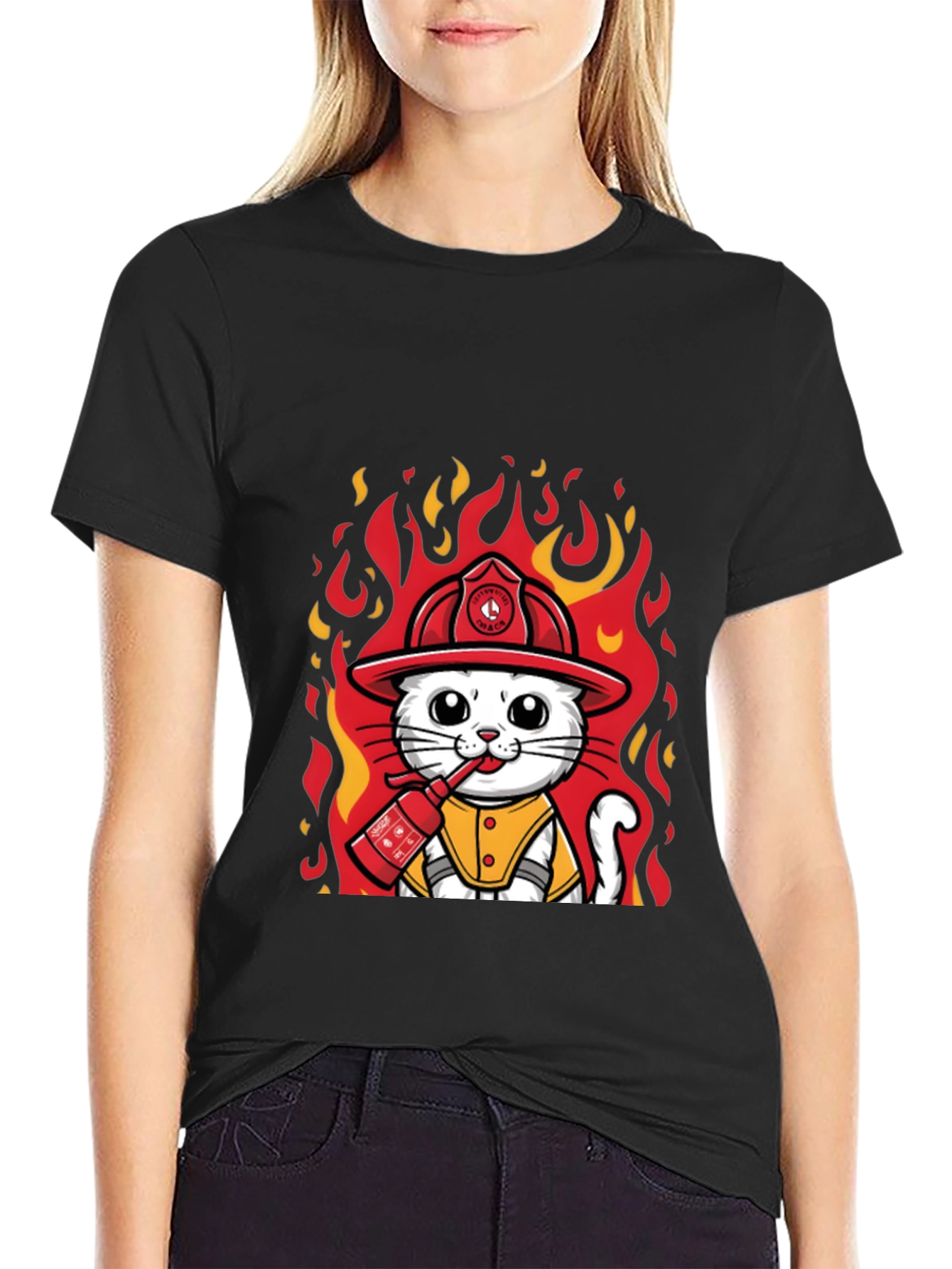 Firefighter Cat T-Shirt - Cute & Funny Design