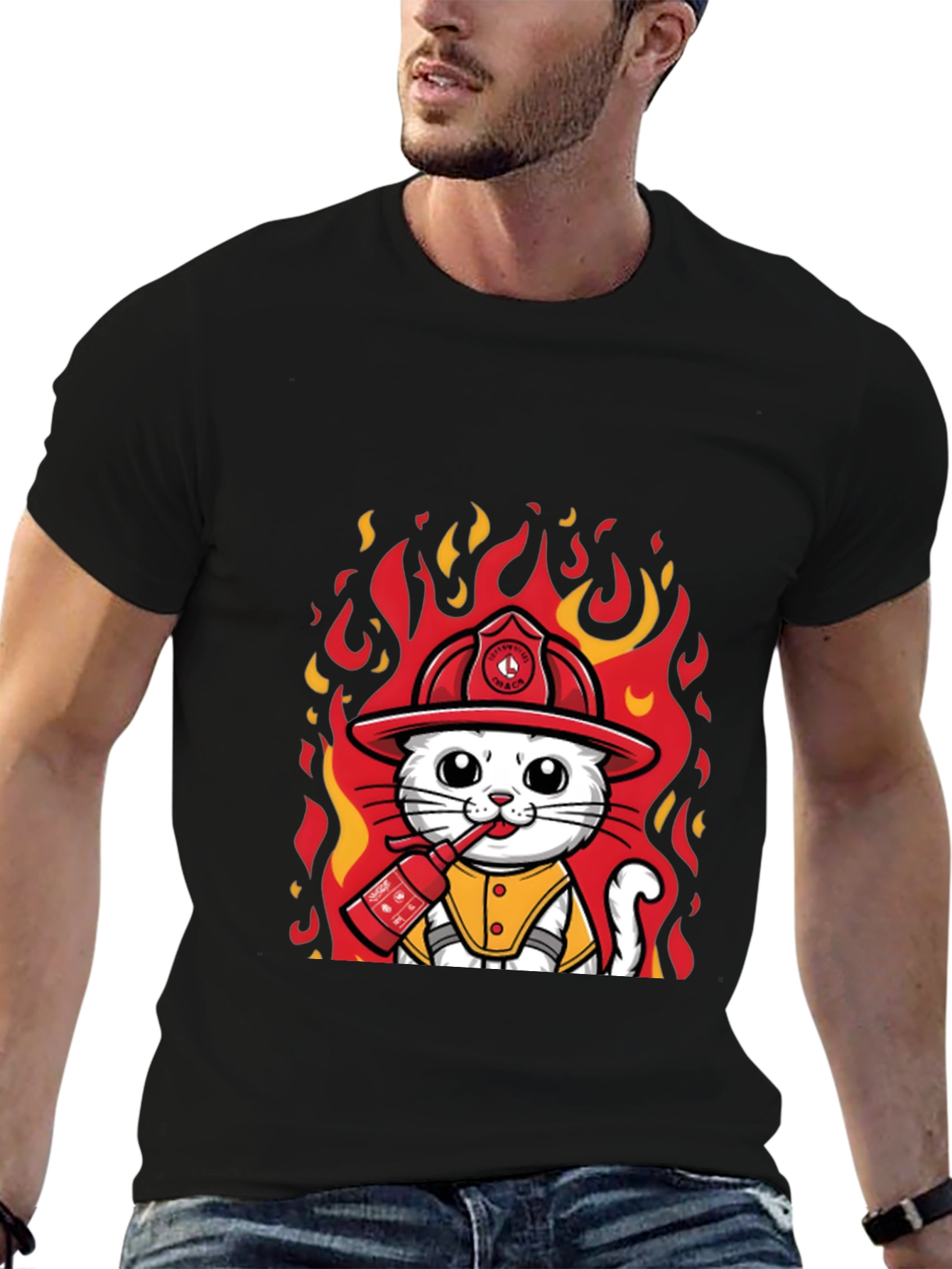 Firefighter Cat T-Shirt - Cute & Funny Design