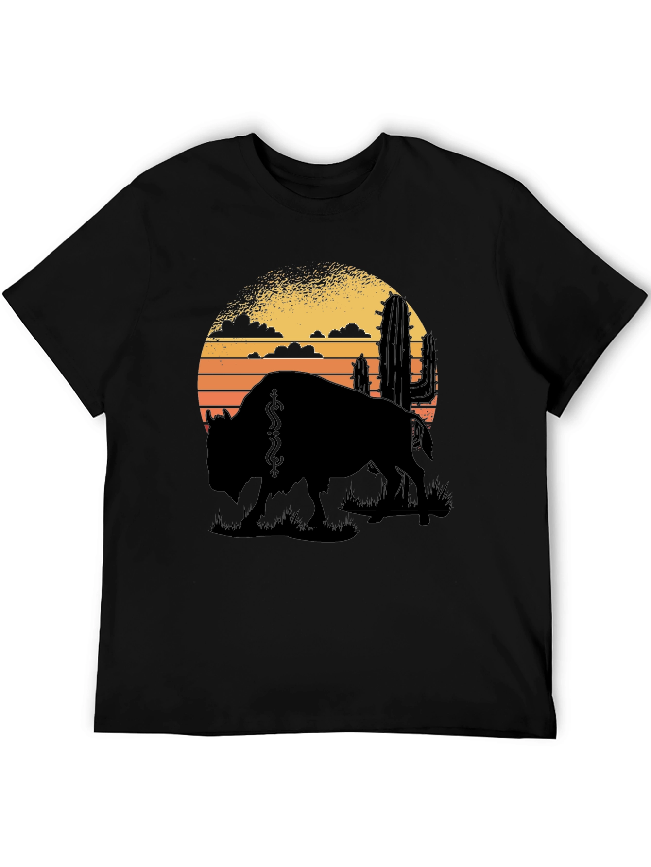 Buffalo Sunset Graphic Tee - Black Cotton T-Shirt