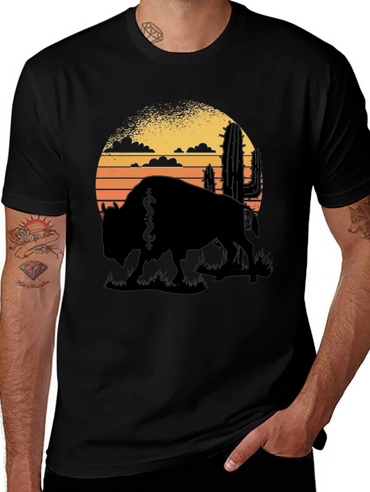 Buffalo Sunset Graphic Tee - Black Cotton T-Shirt