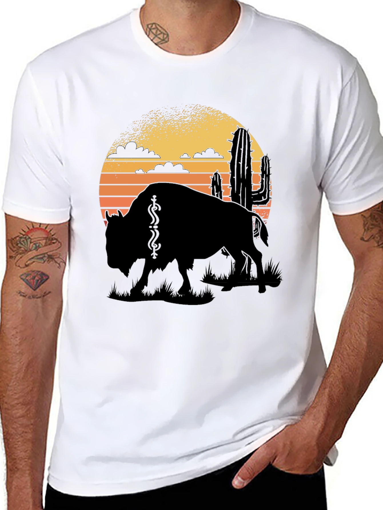 Buffalo Sunset Graphic Tee - Black Cotton T-Shirt