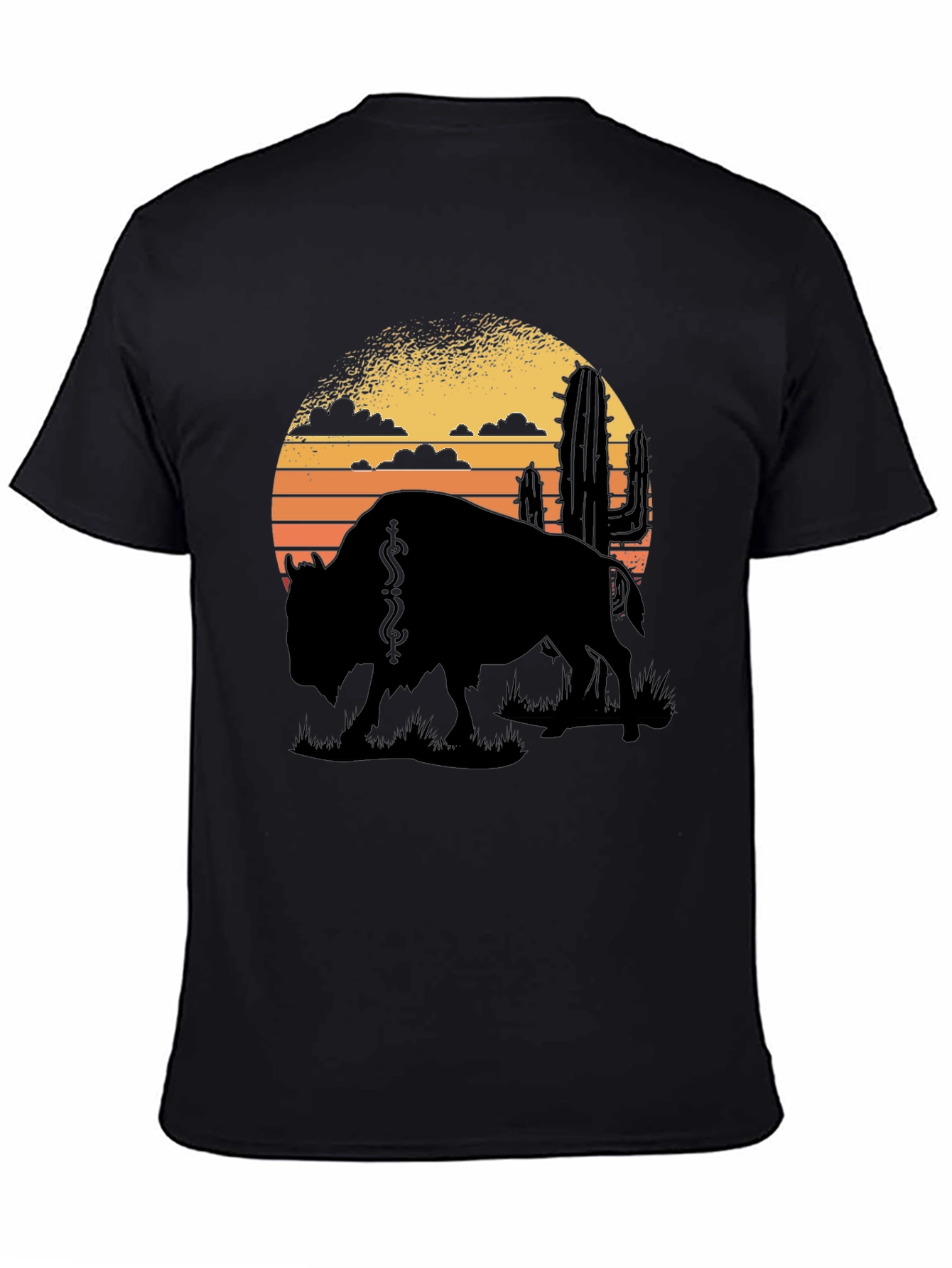 Buffalo Sunset Graphic Tee - Black Cotton T-Shirt