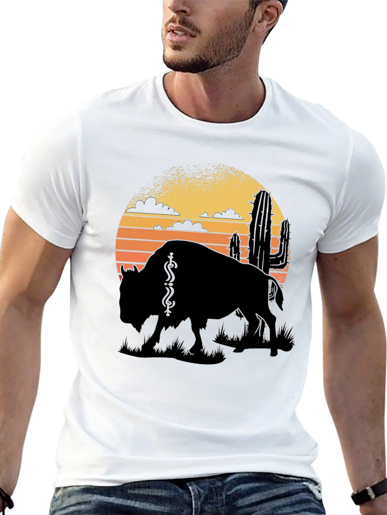 Buffalo Sunset Graphic Tee - Black Cotton T-Shirt