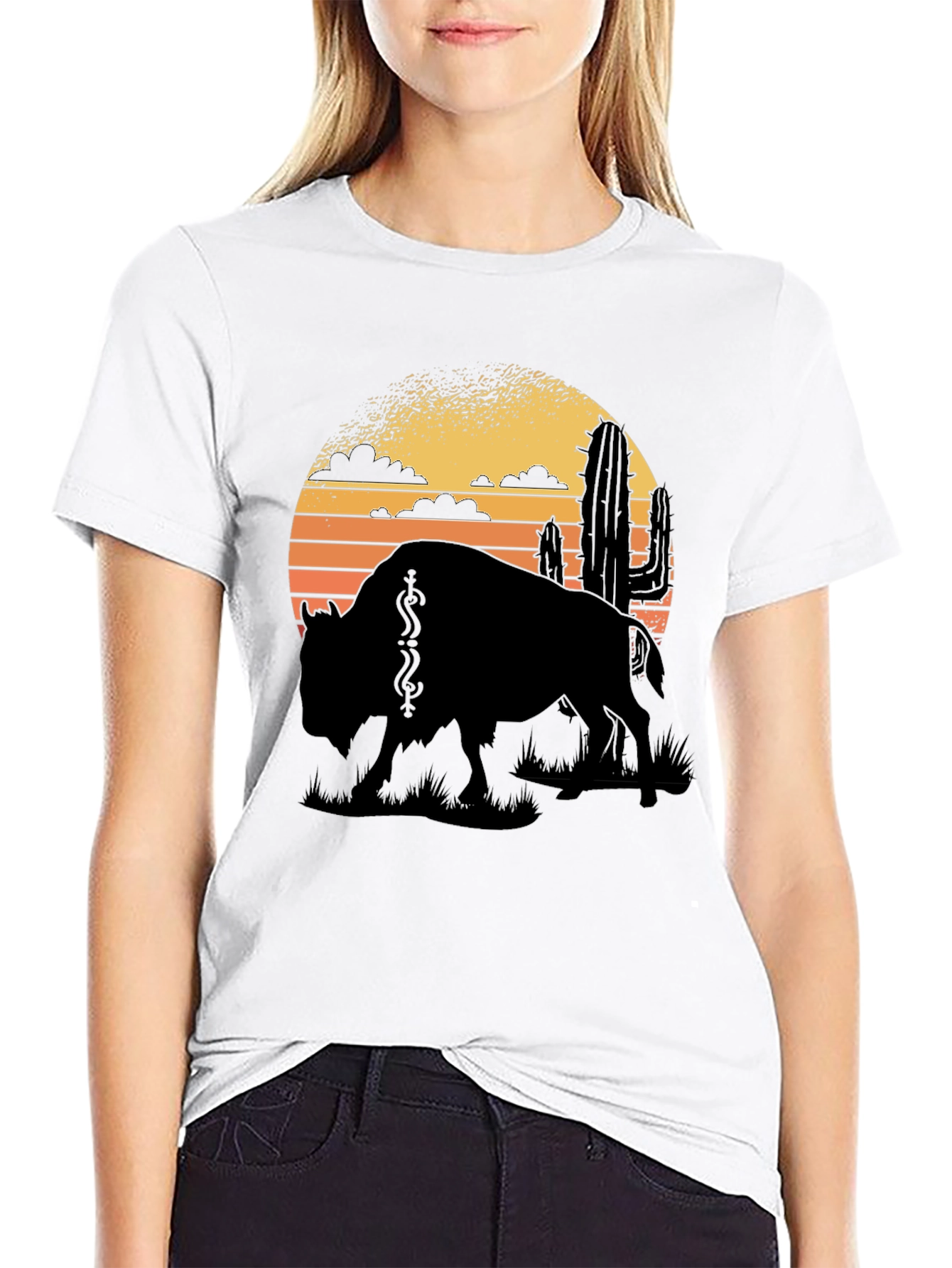 Buffalo Sunset Graphic Tee - Black Cotton T-Shirt