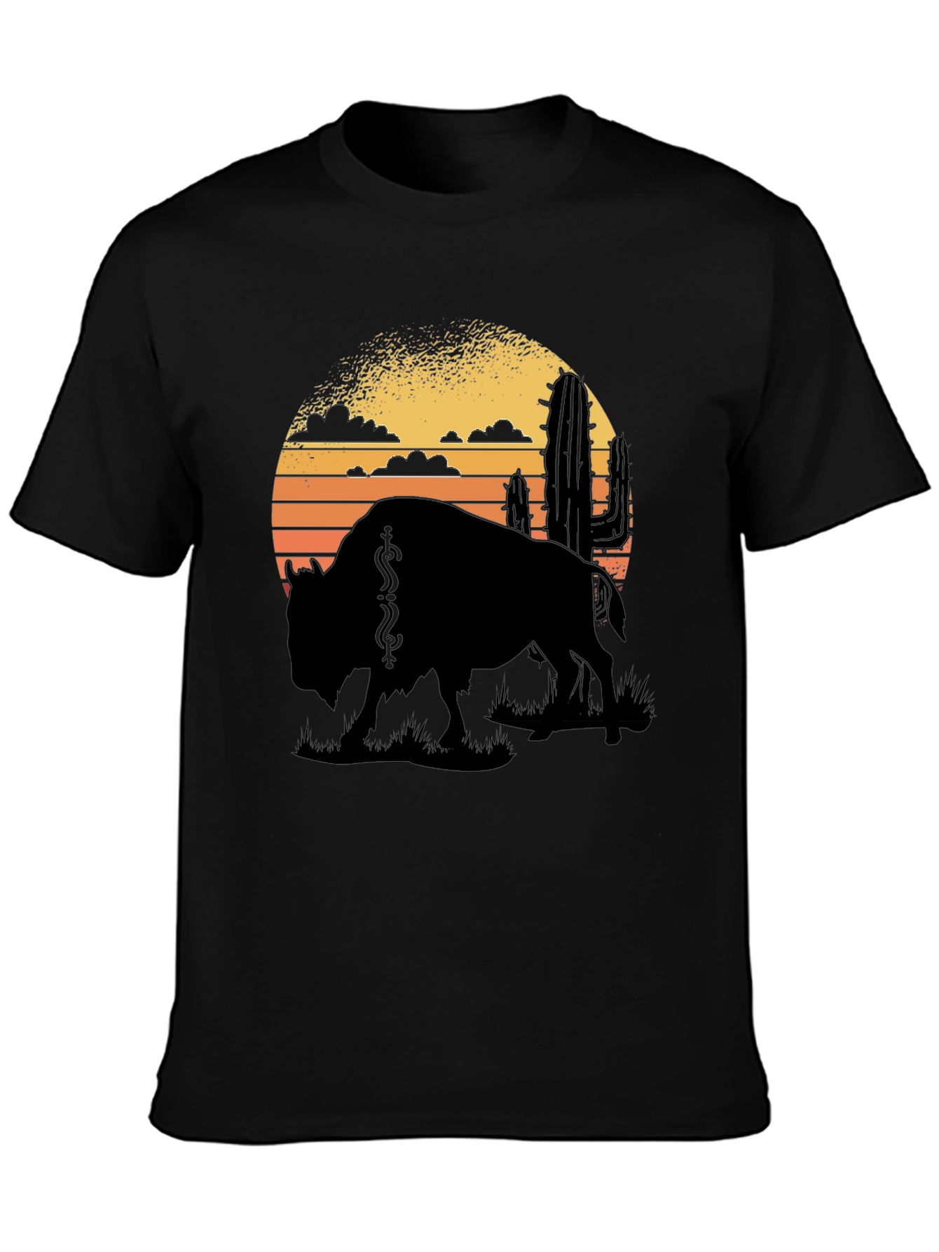 Buffalo Sunset Graphic Tee - Black Cotton T-Shirt