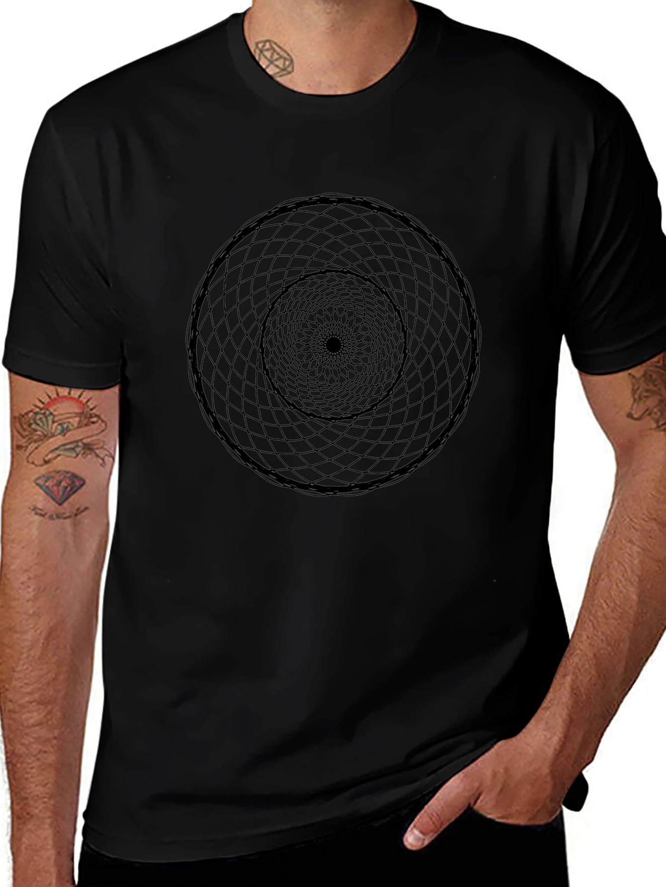 Geometric Circle Graphic Black T-Shirt