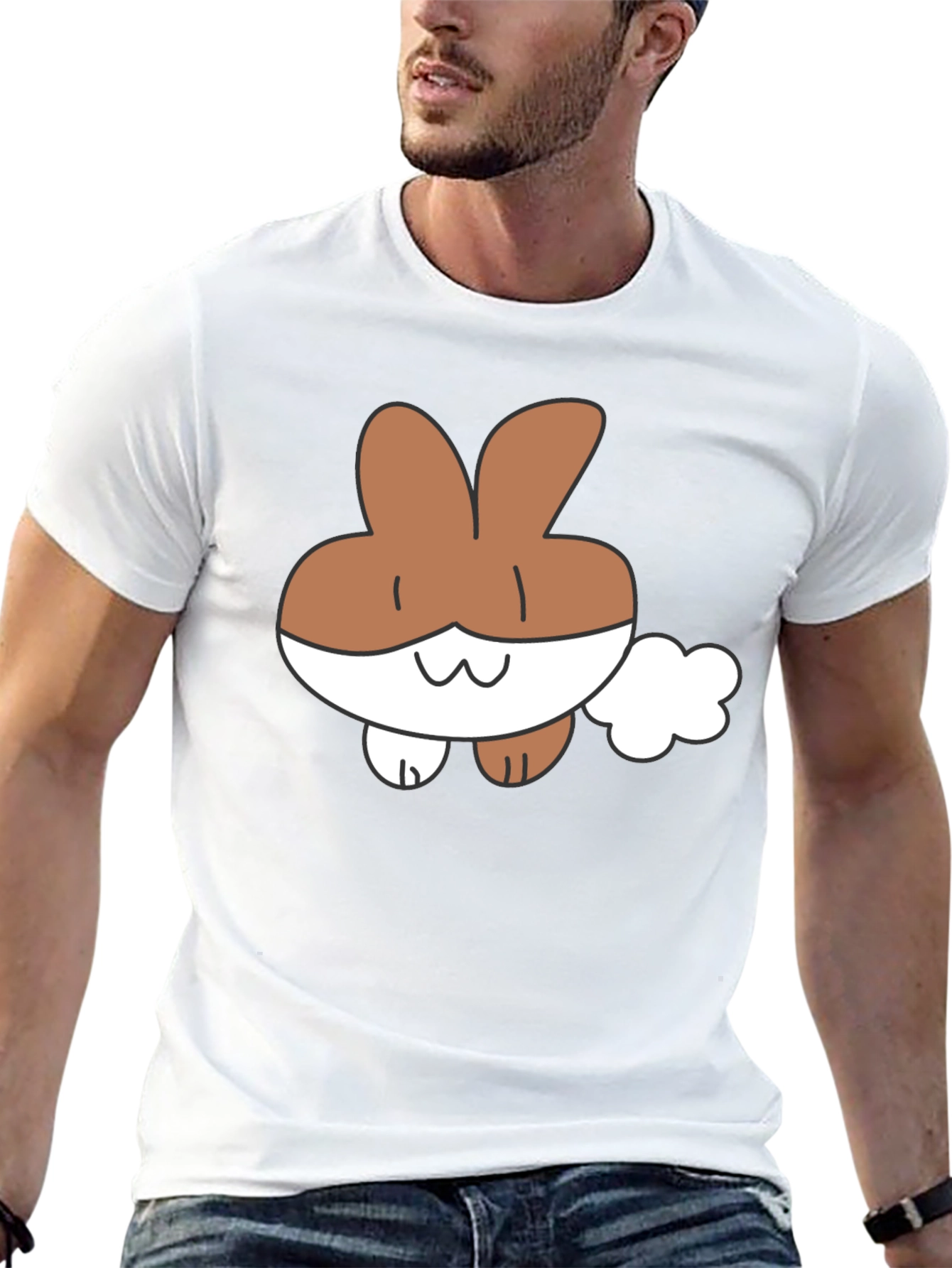 Cute Cartoon Bunny Black T-Shirt