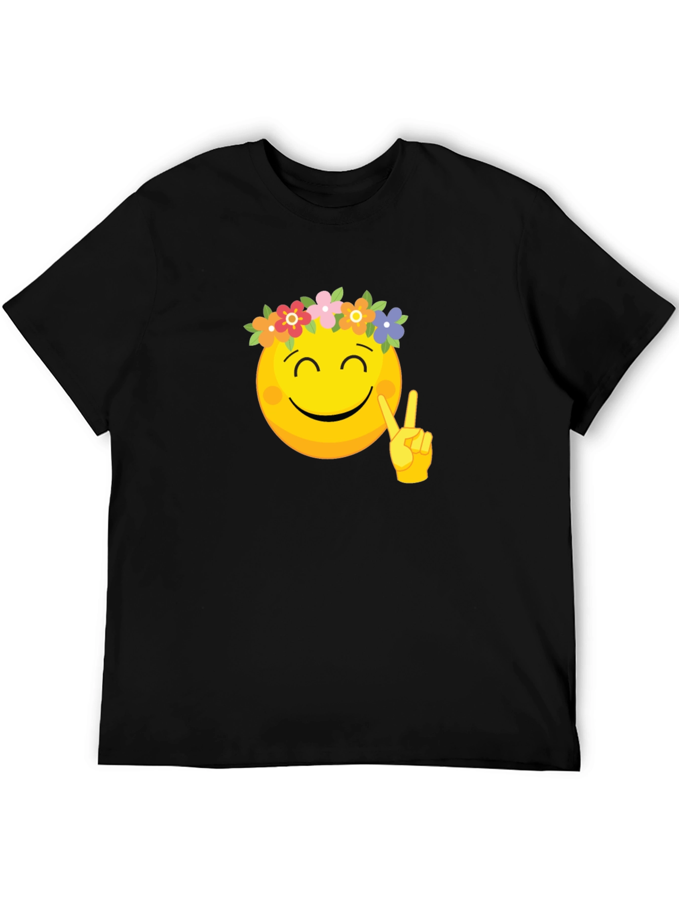 Peace Emoji Flower Crown Black Tee