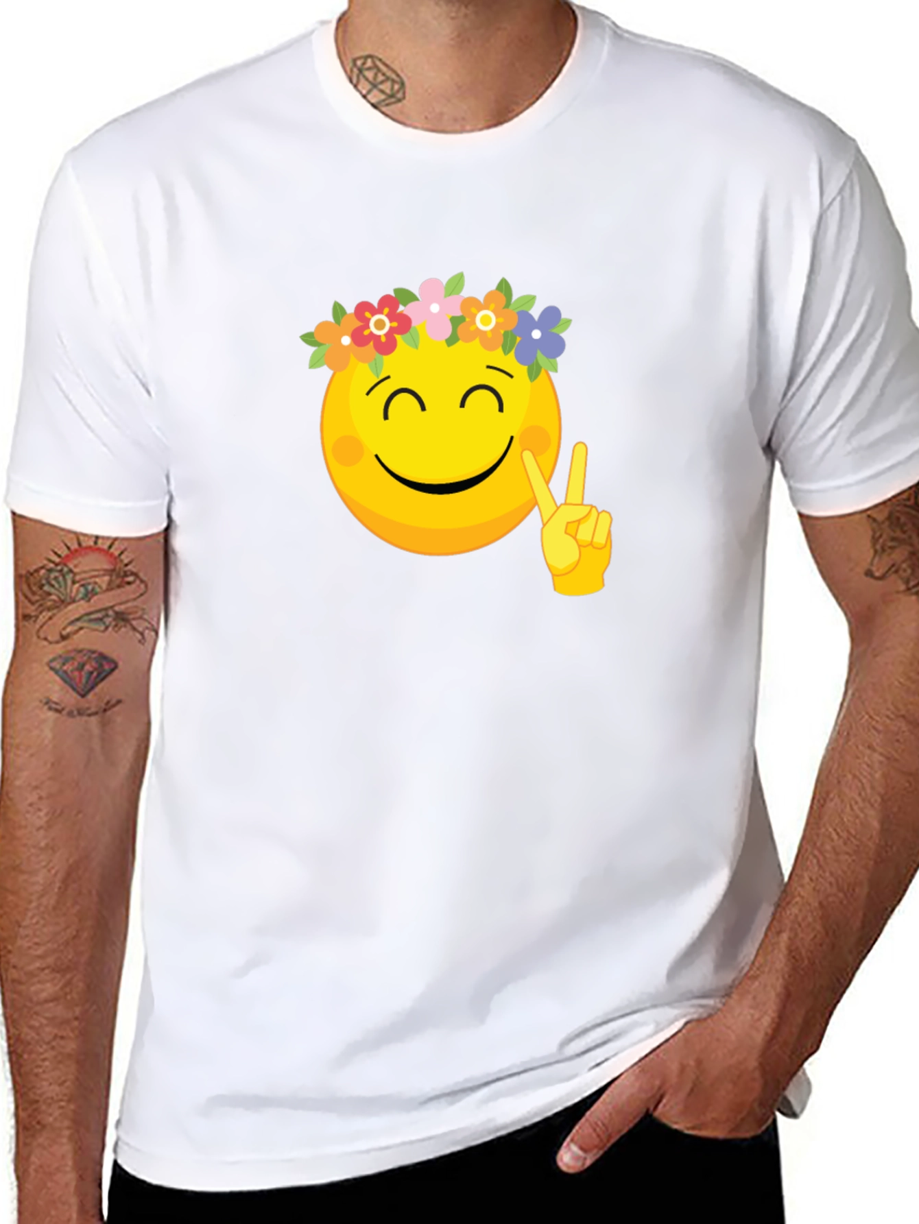 Peace Emoji Flower Crown Black Tee