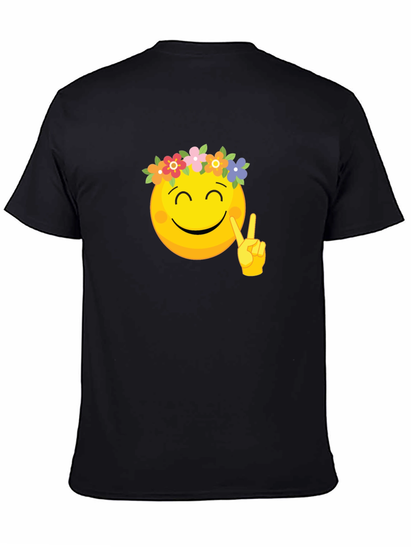 Peace Emoji Flower Crown Black Tee