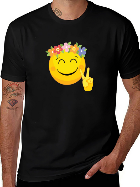 Peace Emoji Flower Crown Black Tee