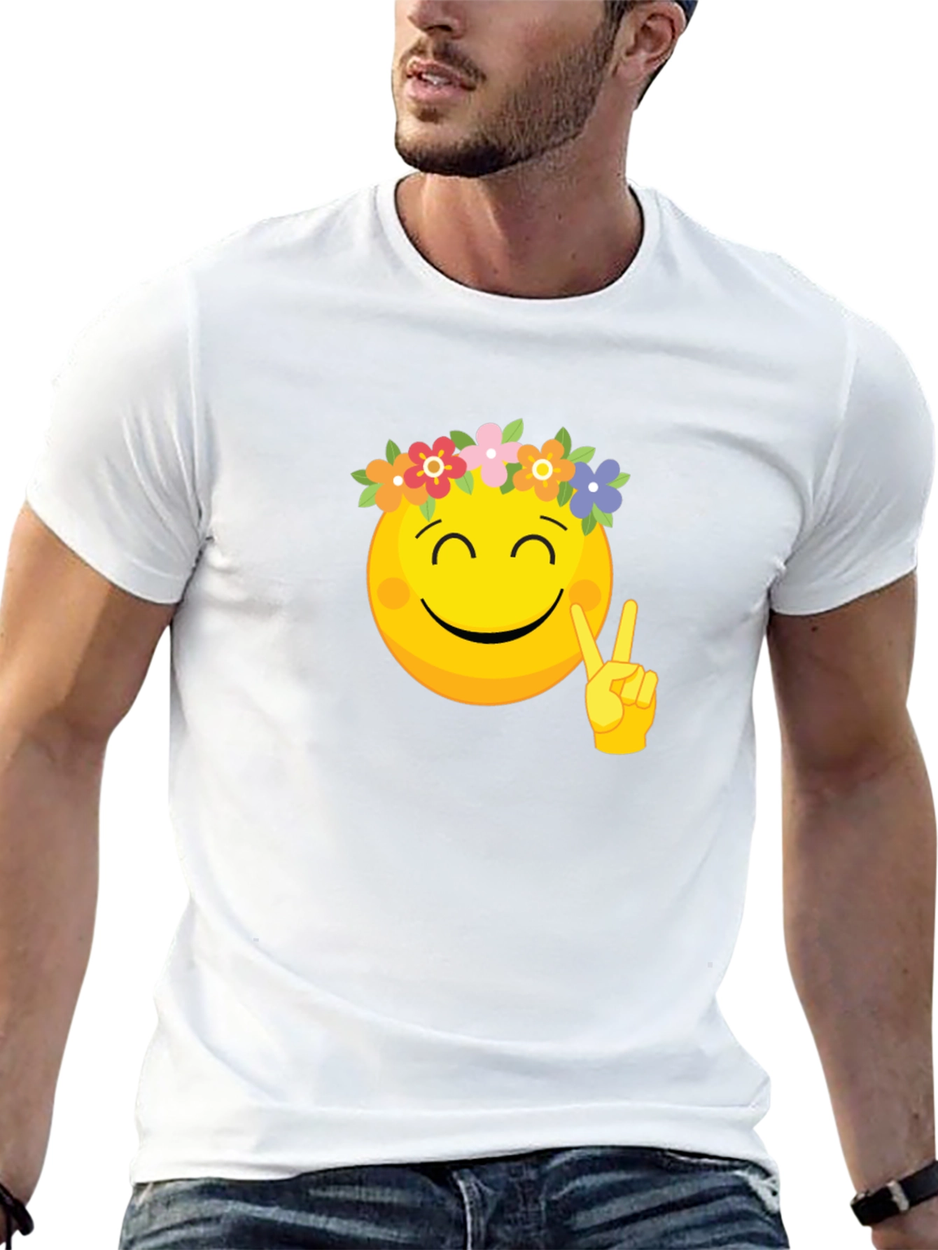 Peace Emoji Flower Crown Black Tee