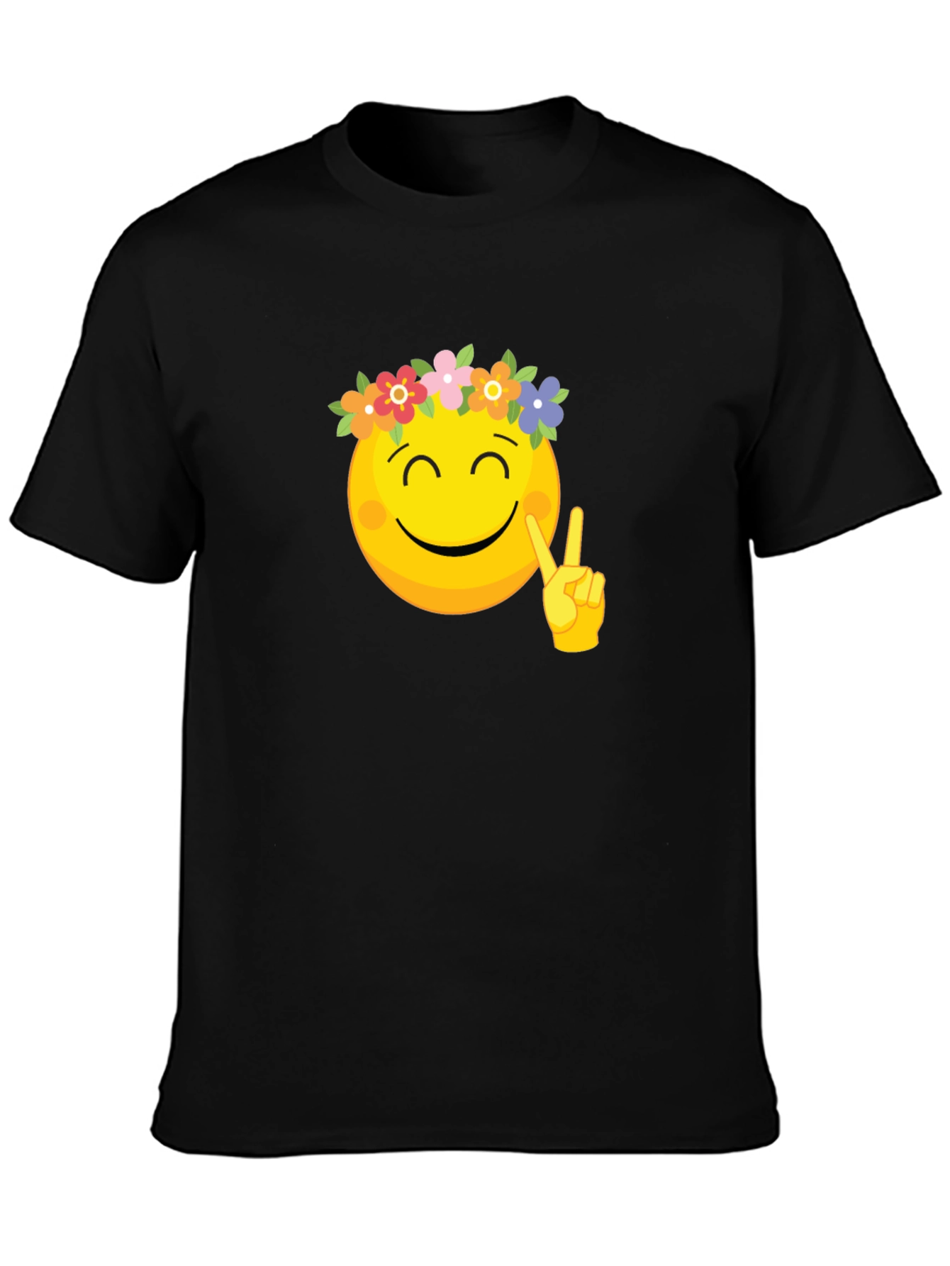 Peace Emoji Flower Crown Black Tee
