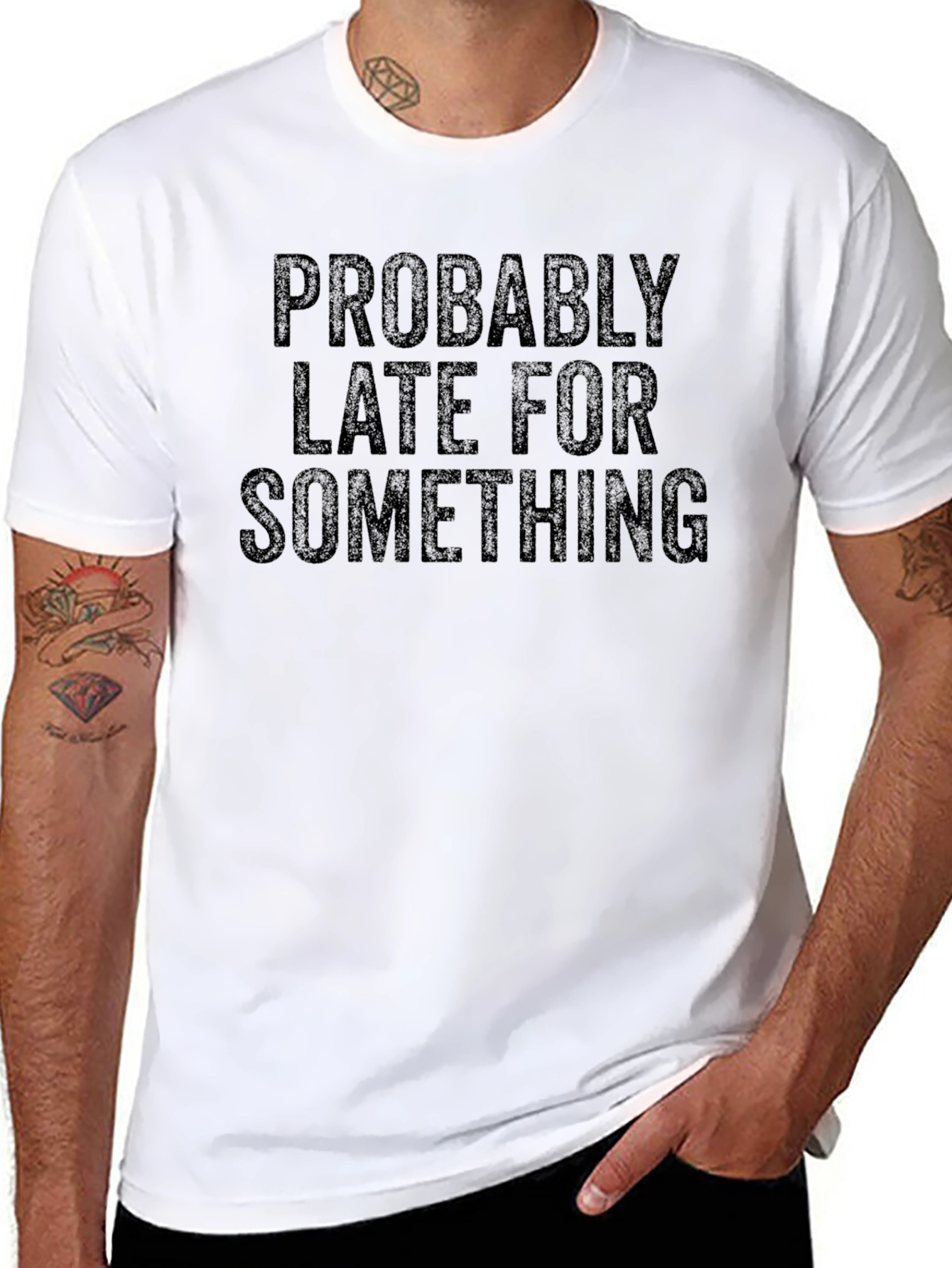 Funny Probably Late Graphic Tee - Black Casual Shirt