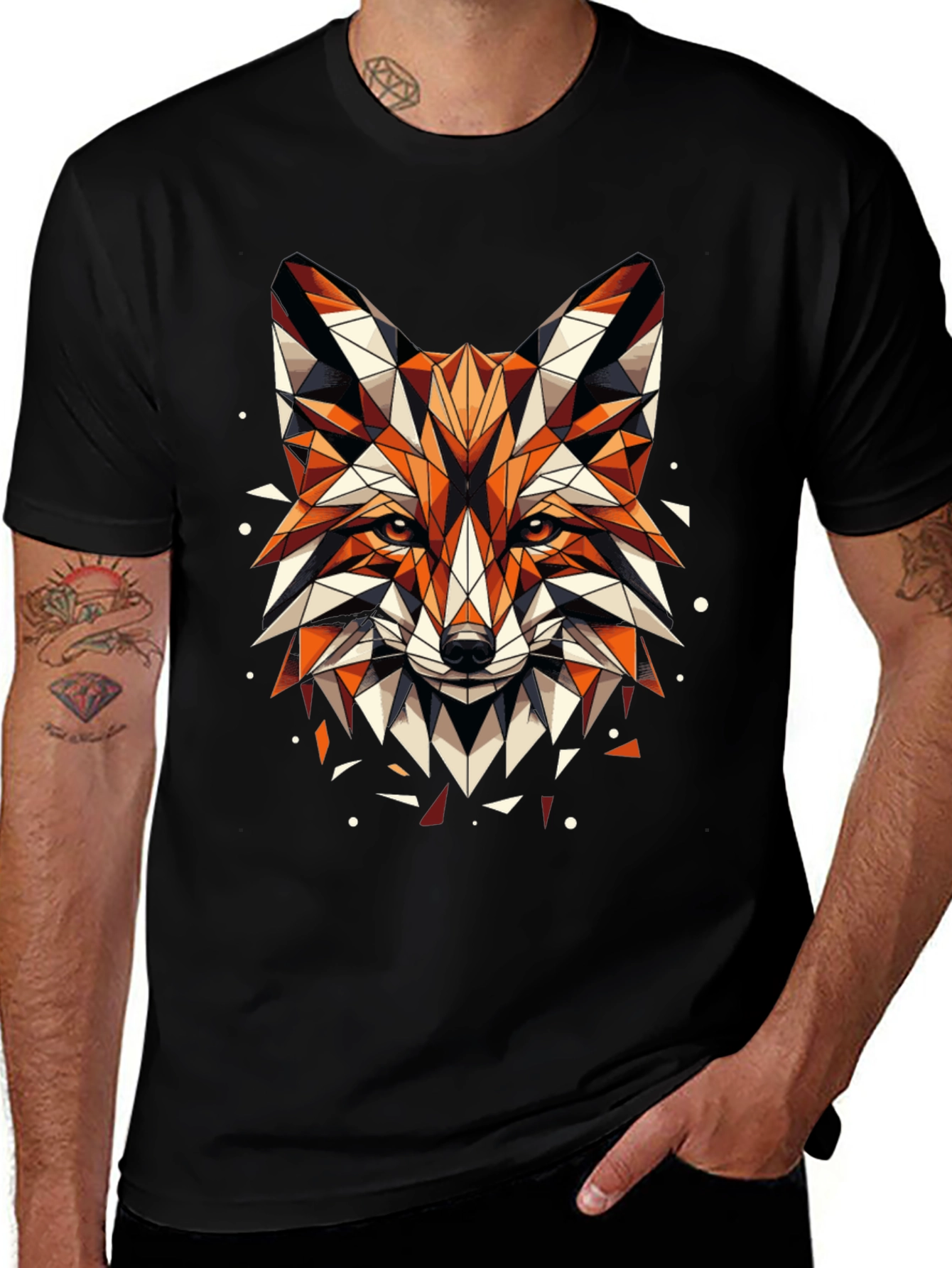 Geometric Fox Graphic Tee - Mens Black T-Shirt