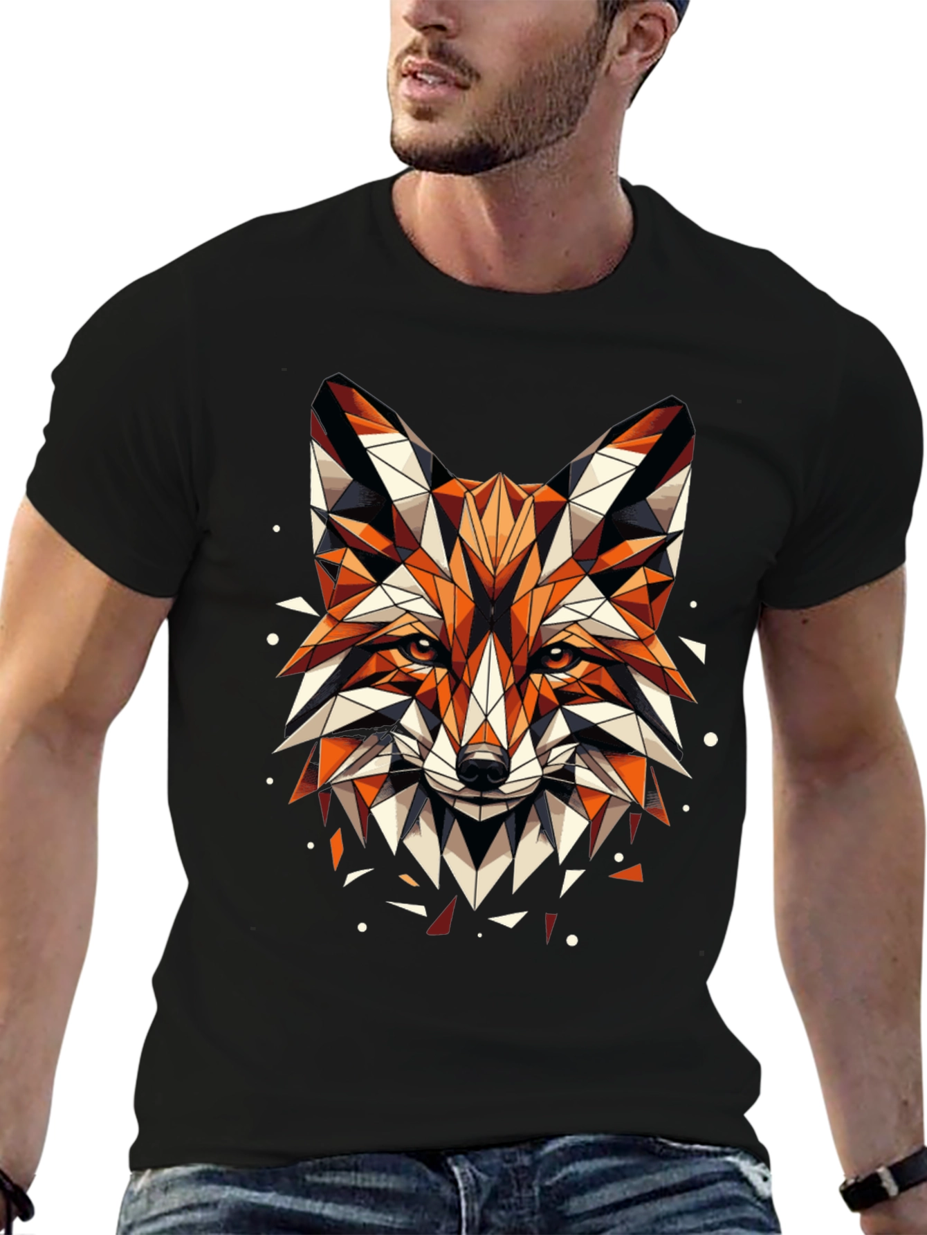 Geometric Fox Graphic Tee - Mens Black T-Shirt