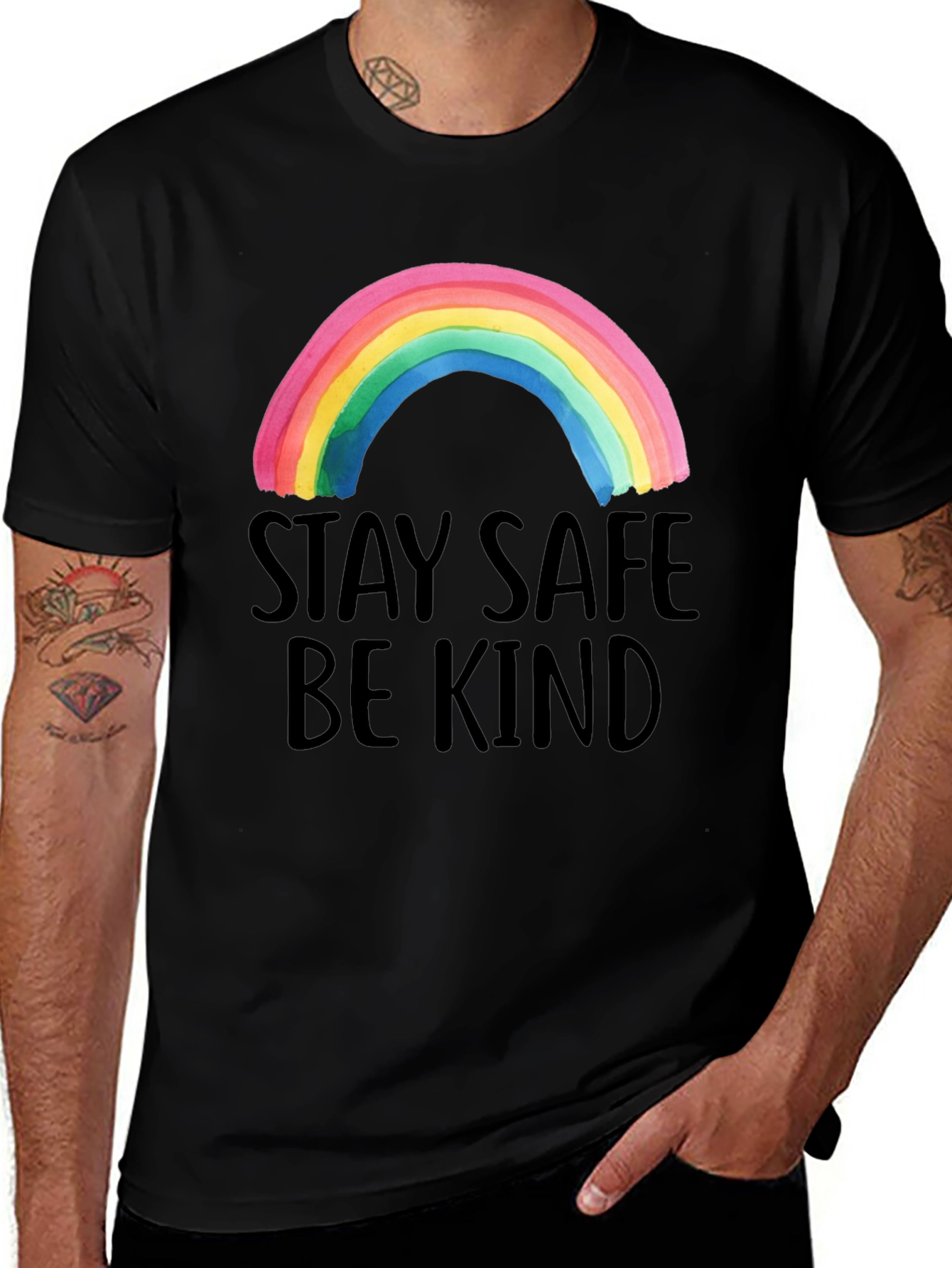 Stay Safe Be Kind Rainbow Graphic Tee