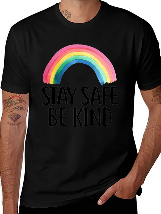 Stay Safe Be Kind Rainbow Graphic Tee