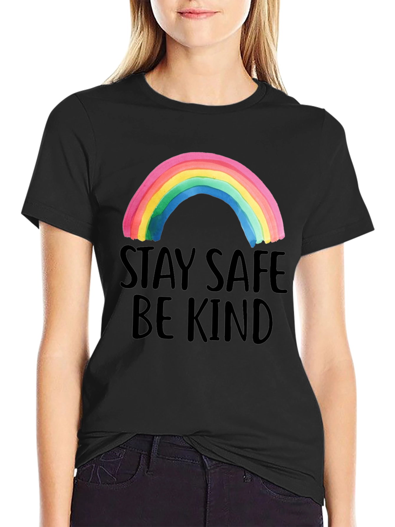 Stay Safe Be Kind Rainbow Graphic Tee