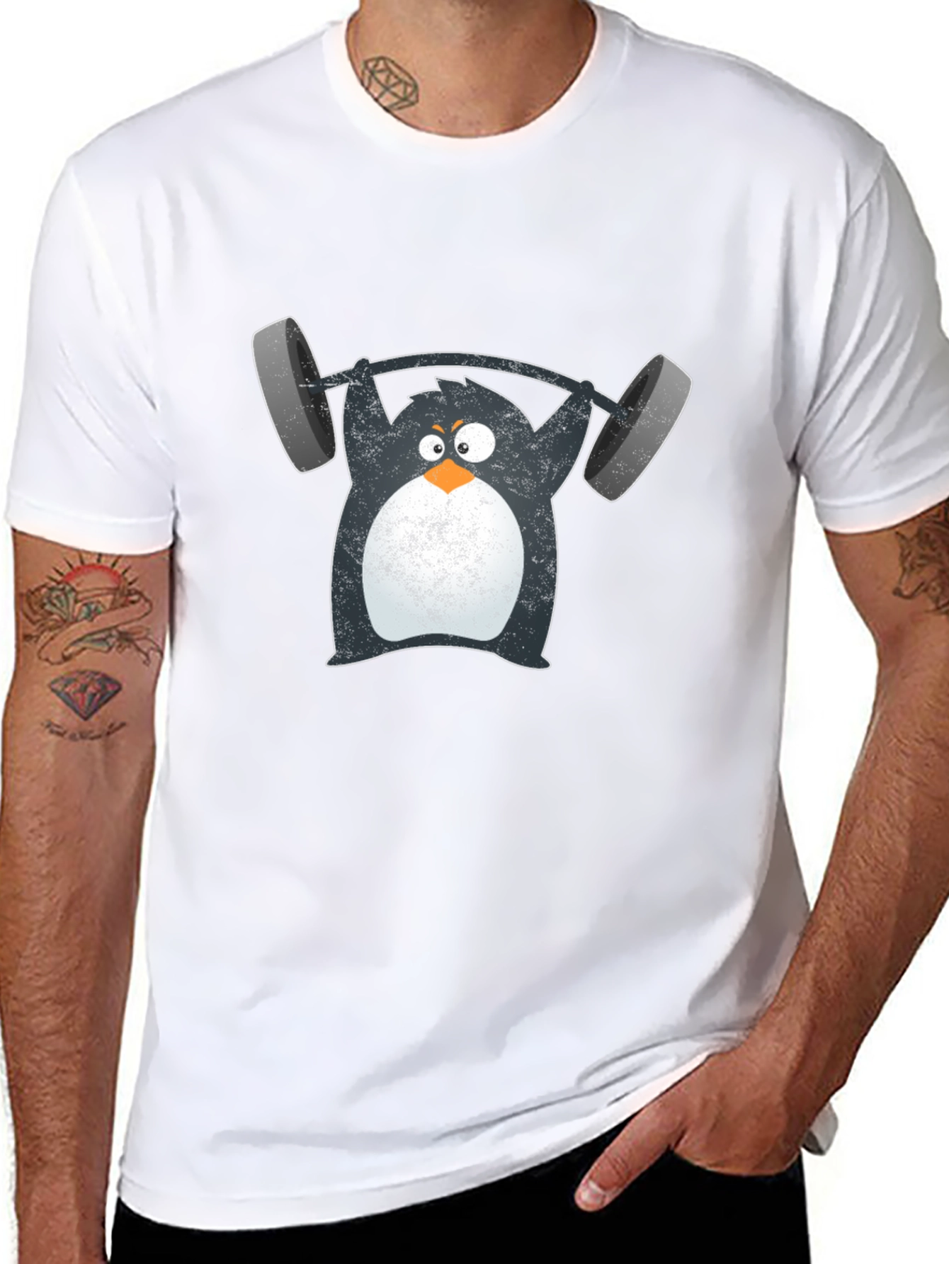 Penguin Weightlifting Graphic Tee - Black