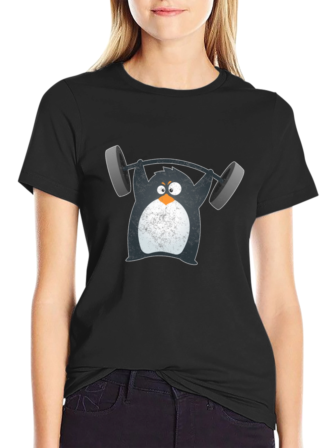Penguin Weightlifting Graphic Tee - Black
