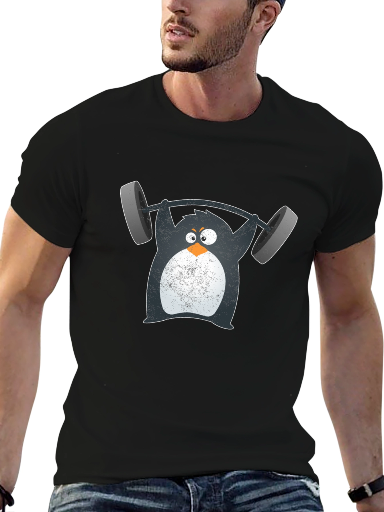 Penguin Weightlifting Graphic Tee - Black