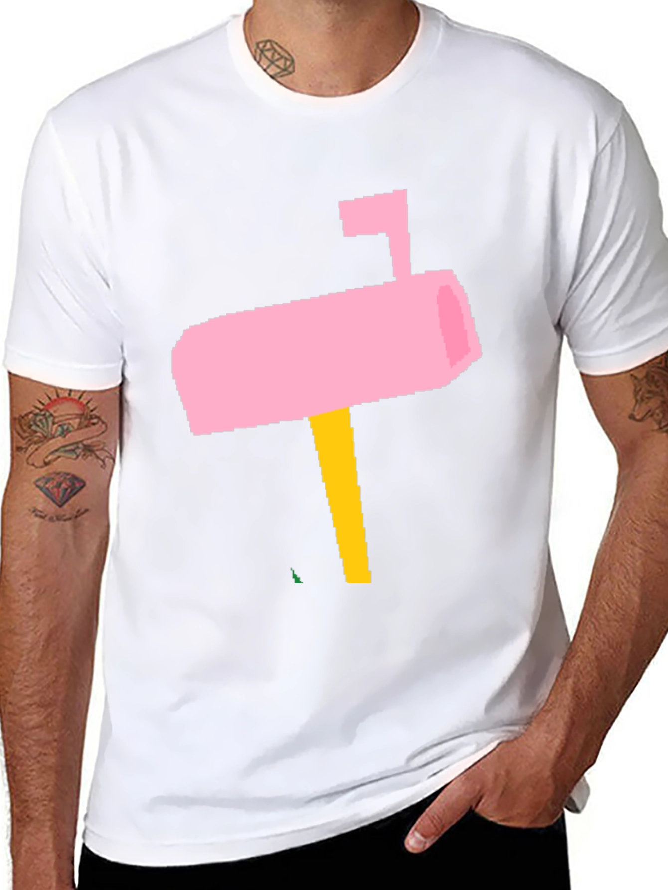 Pink Pixel Mailbox Black T-Shirt