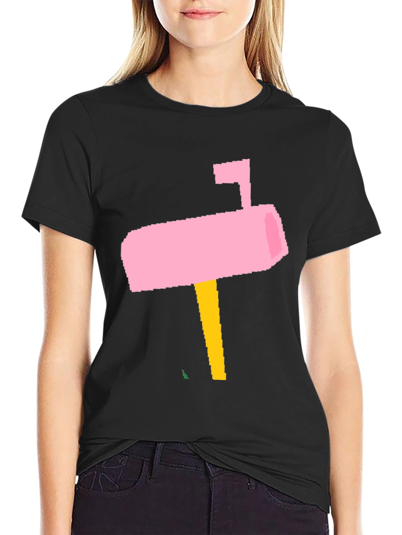 Pink Pixel Mailbox Black T-Shirt