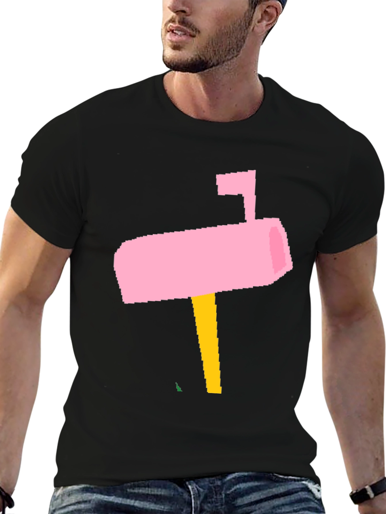 Pink Pixel Mailbox Black T-Shirt