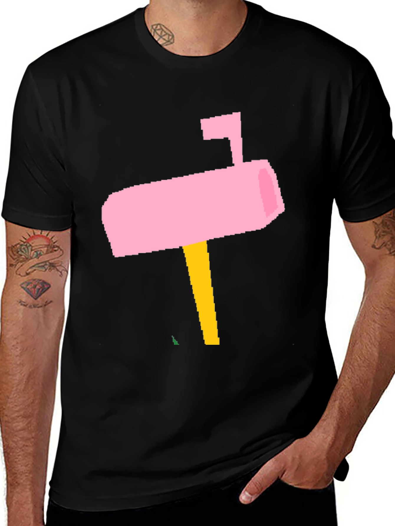 Pink Pixel Mailbox Black T-Shirt