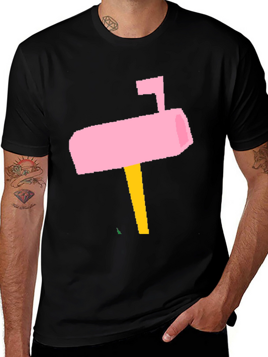 Pink Pixel Mailbox Black T-Shirt