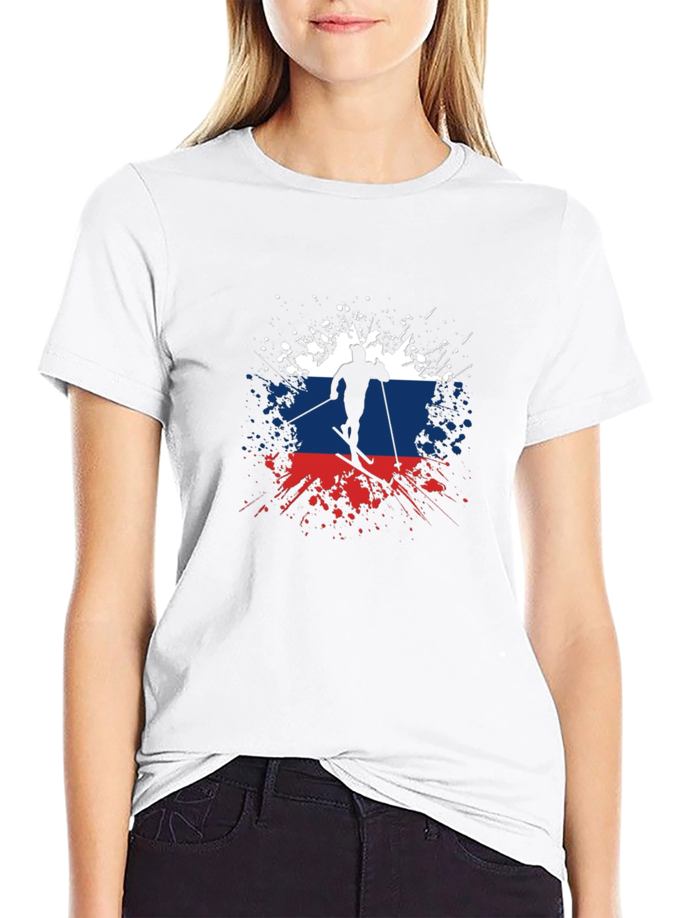 Russian Flag Skier Graphic T-Shirt