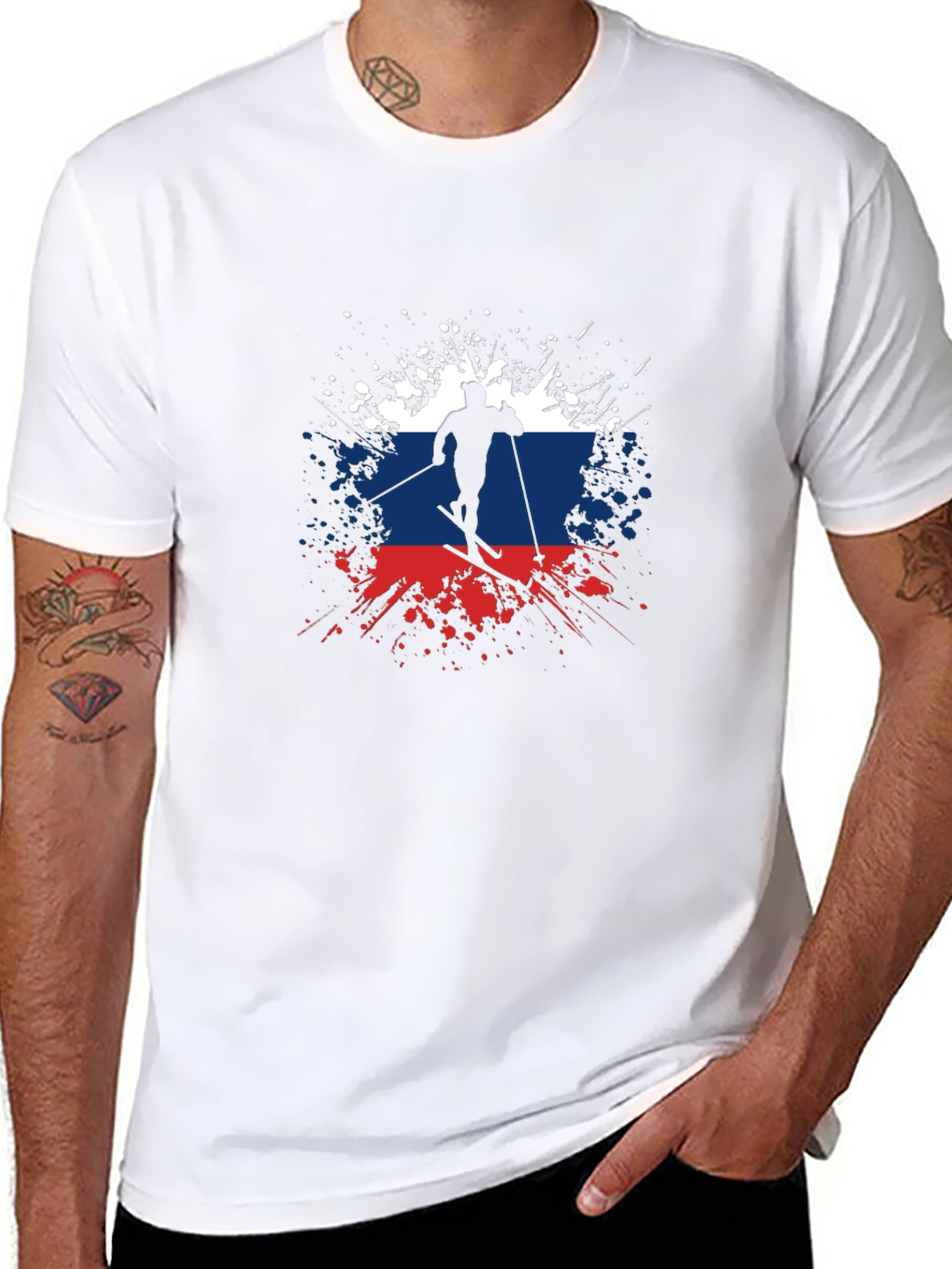 Russian Flag Skier Graphic T-Shirt