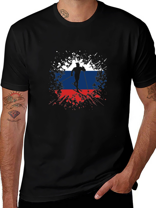 Russian Flag Skier Graphic T-Shirt