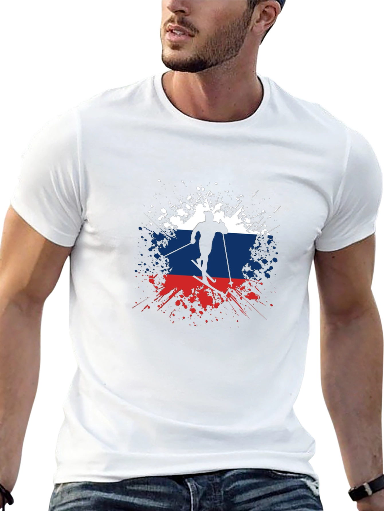 Russian Flag Skier Graphic T-Shirt