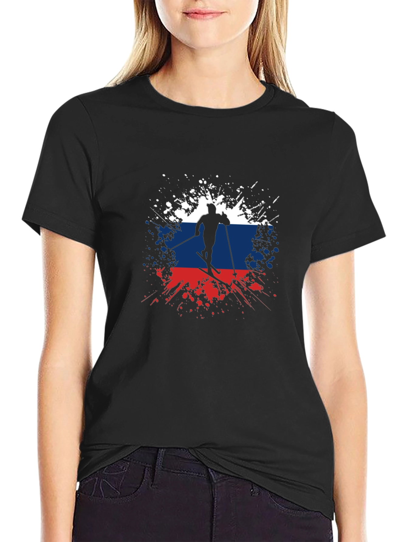 Russian Flag Skier Graphic T-Shirt
