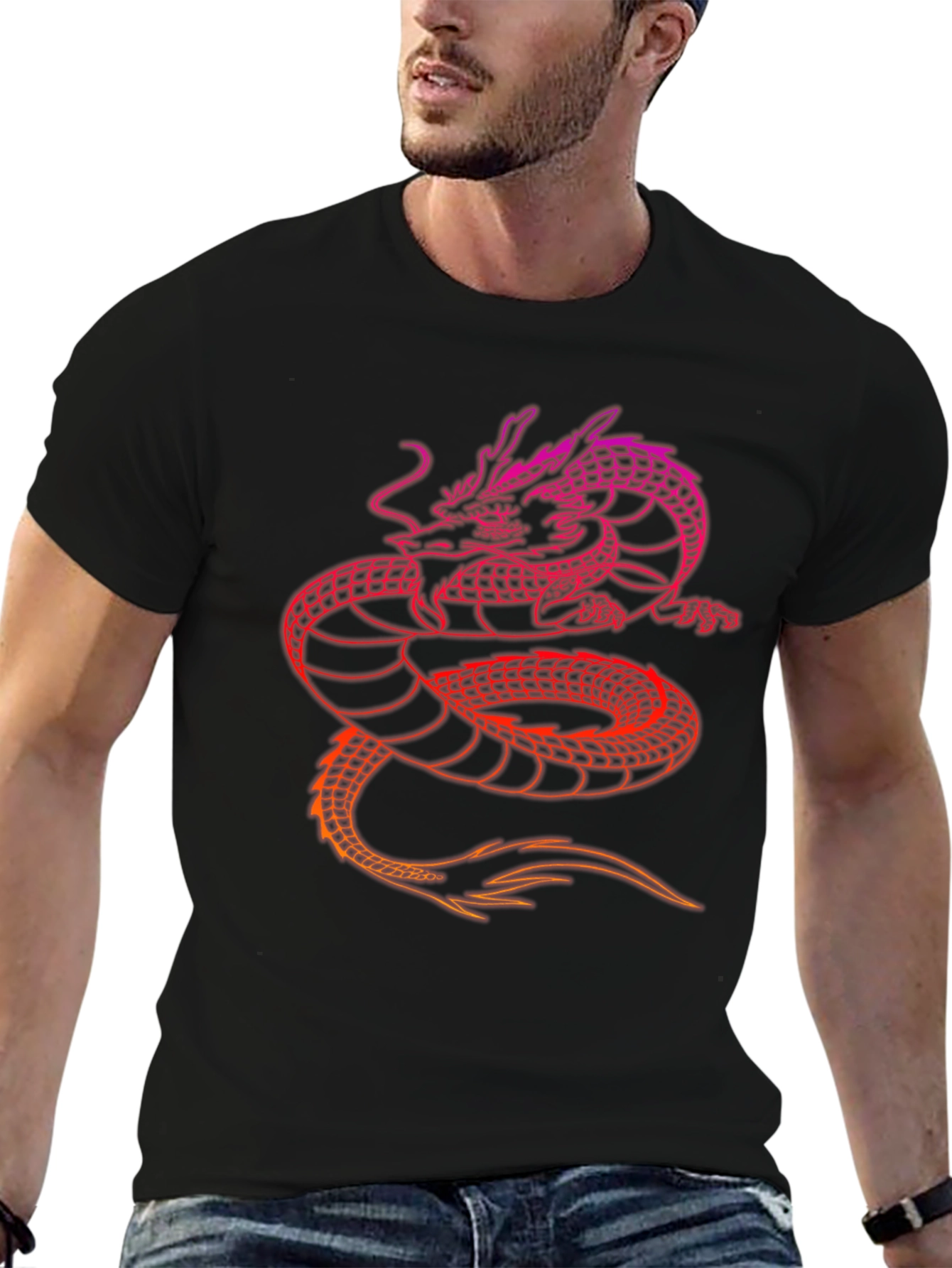 Dragon Graphic Print Tee - Black