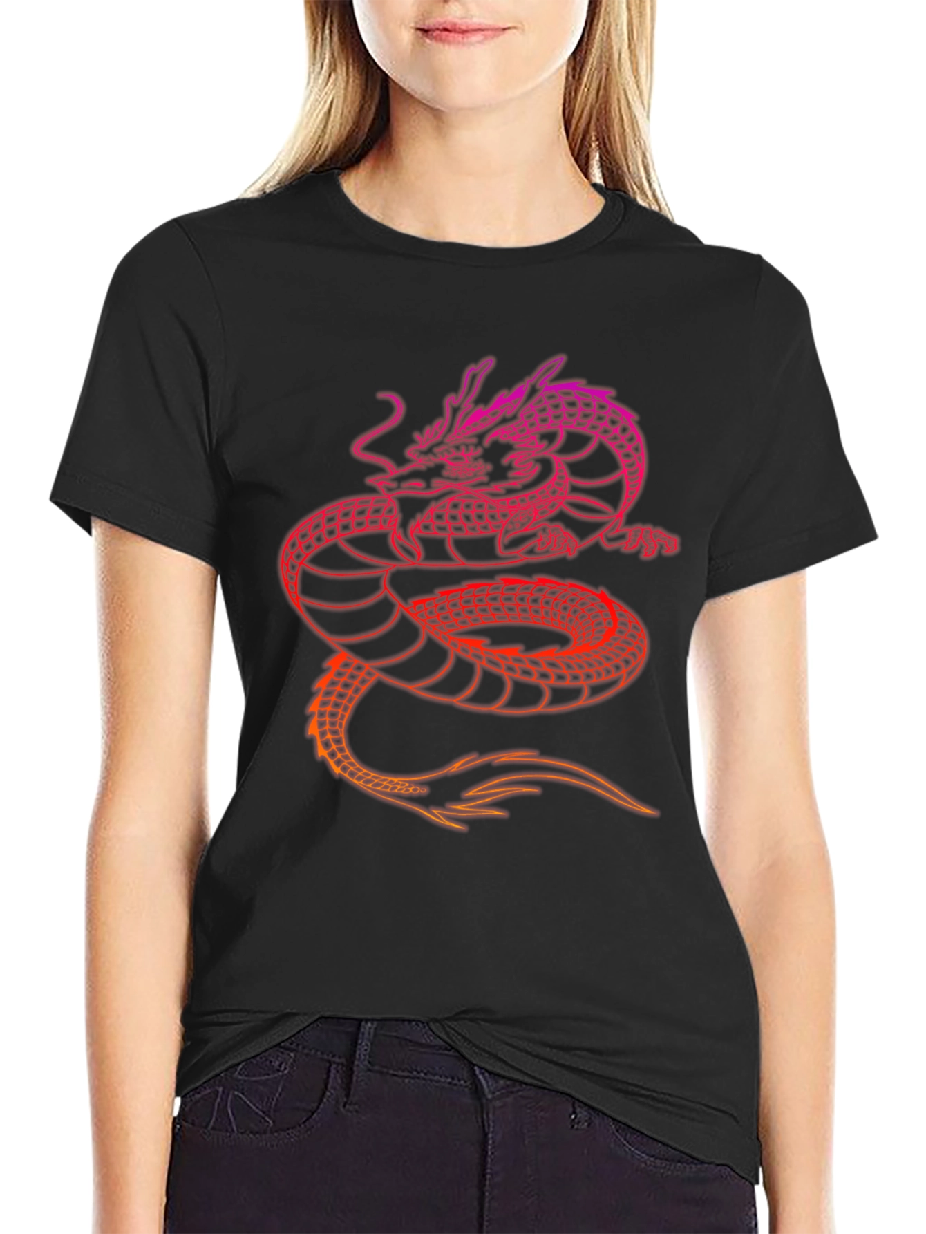Dragon Graphic Print Tee - Black
