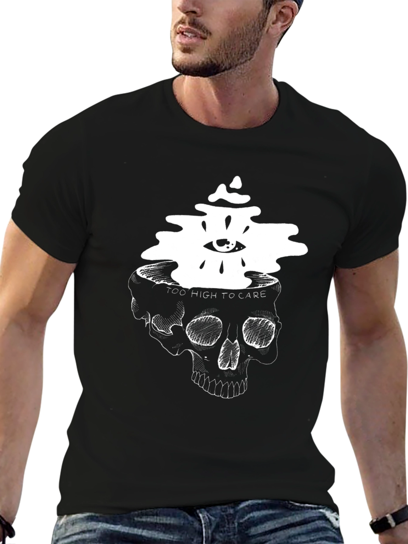 Skull Head T-Shirt: Too High to Care
