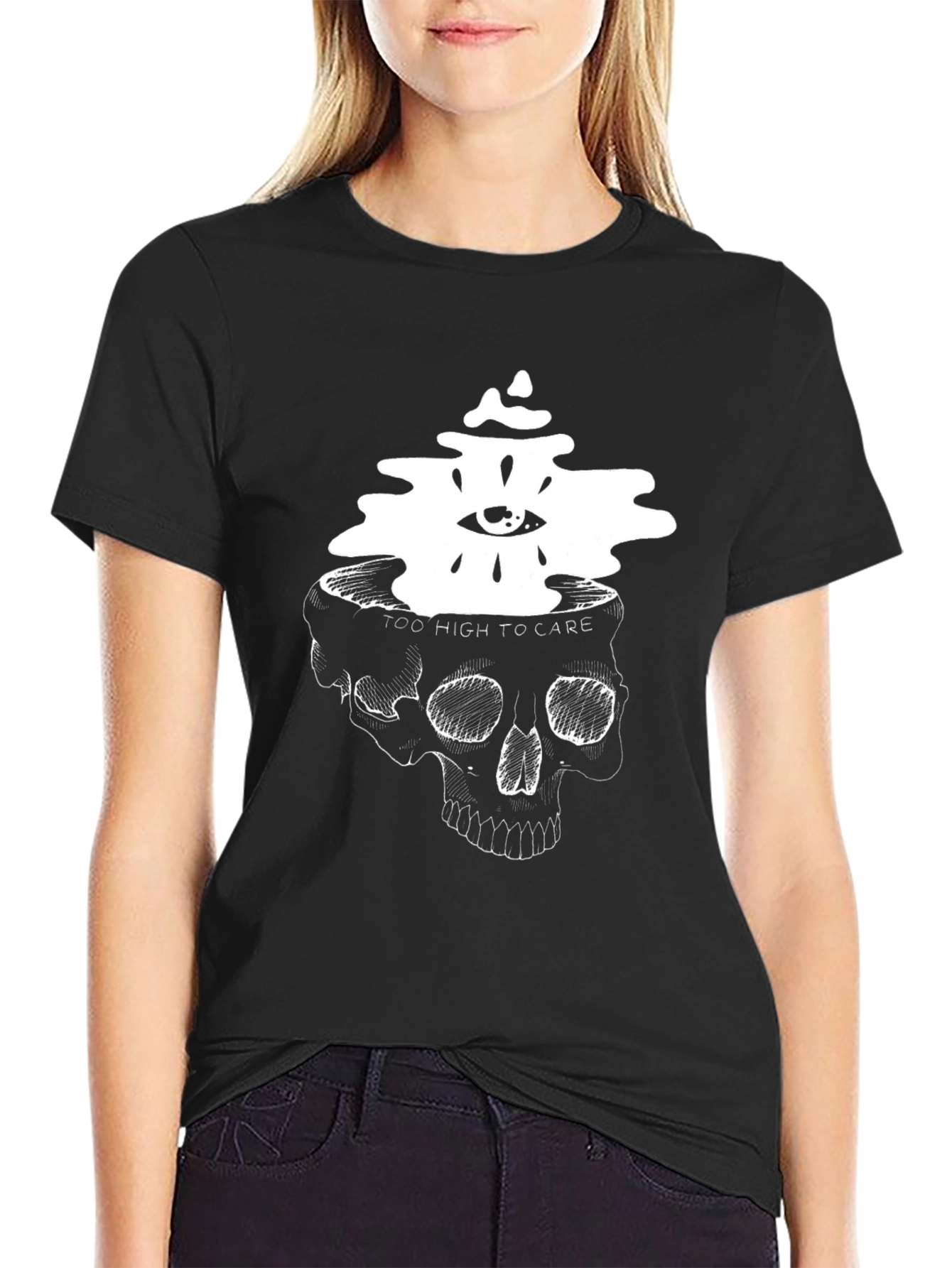 Skull Head T-Shirt: Too High to Care