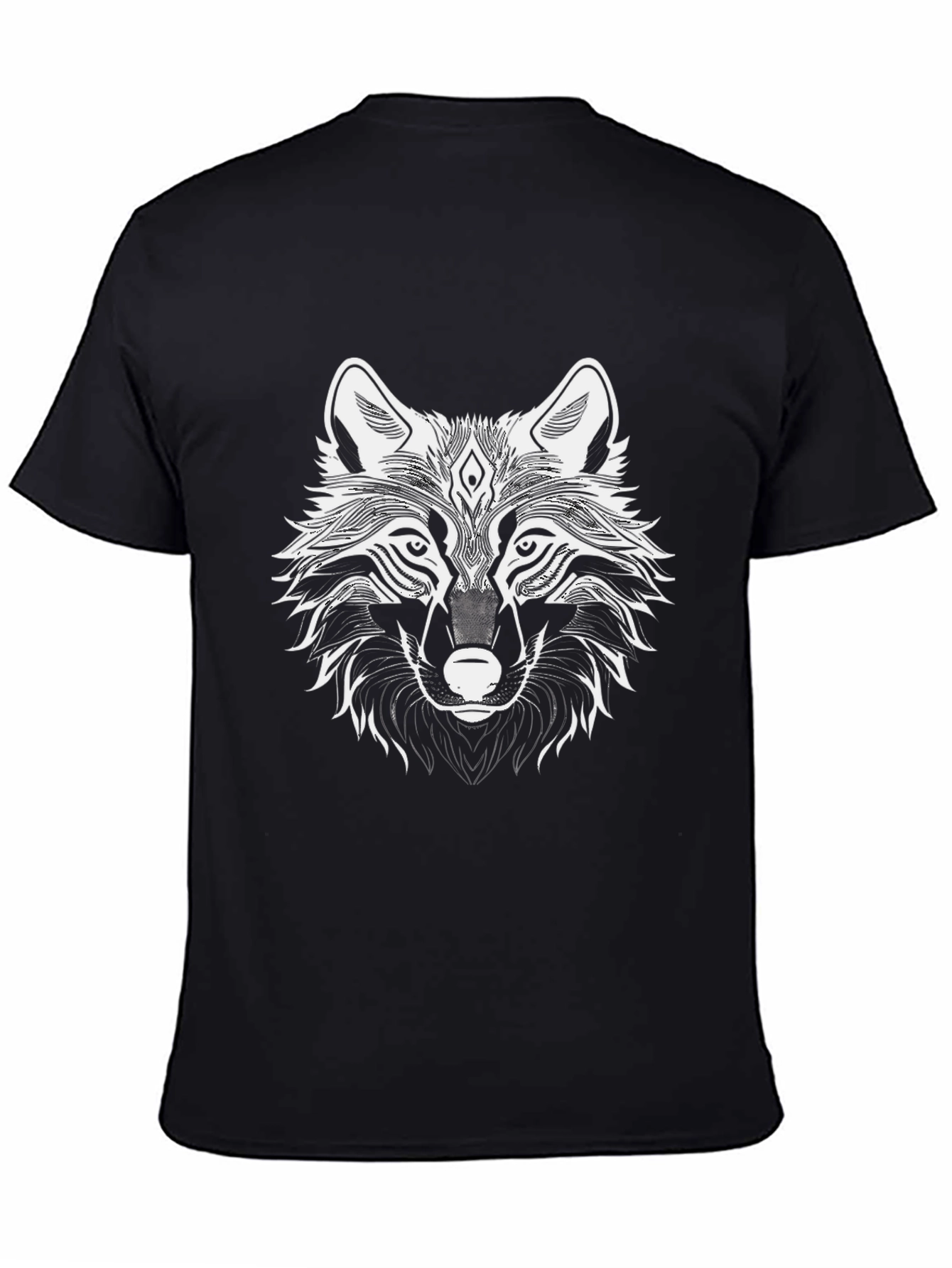 Mens Black T-Shirt with Wolf Graphic