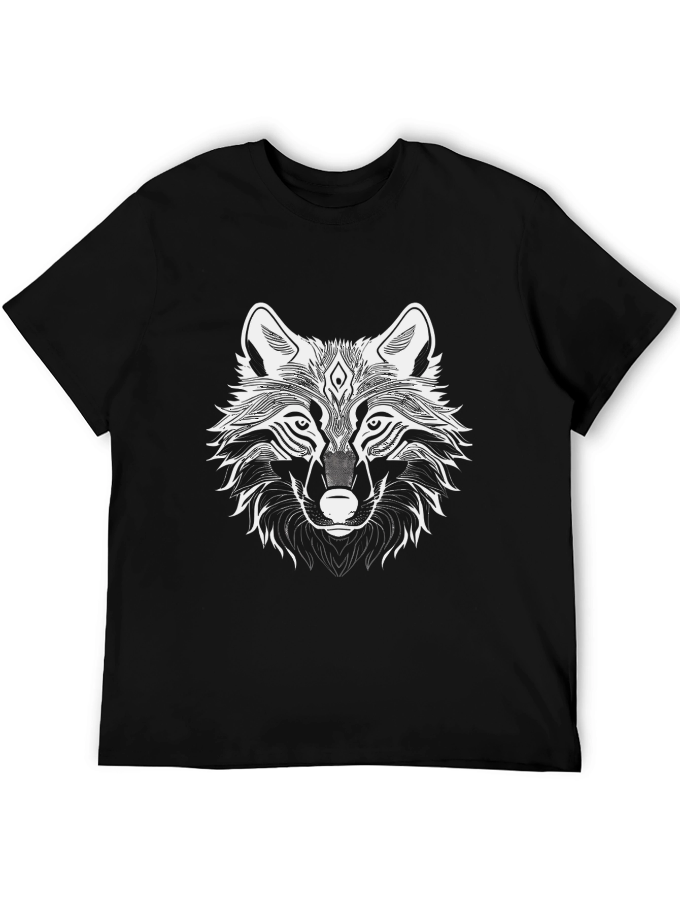 Mens Black T-Shirt with Wolf Graphic